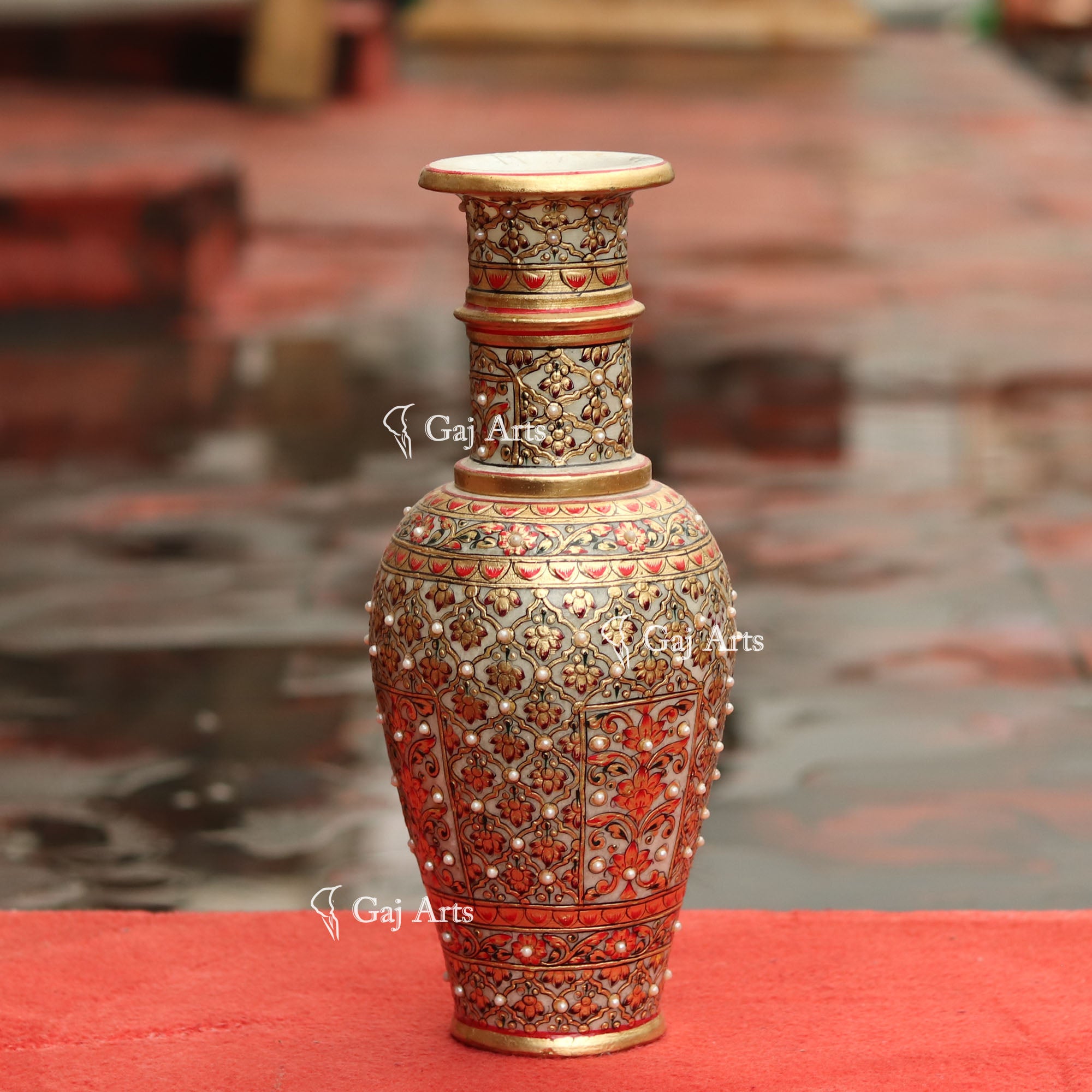White Marble Meenakari Pot Vase | 15 Inch