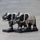 Black Marble Korean Silver Elephant Statue | 18 Inch