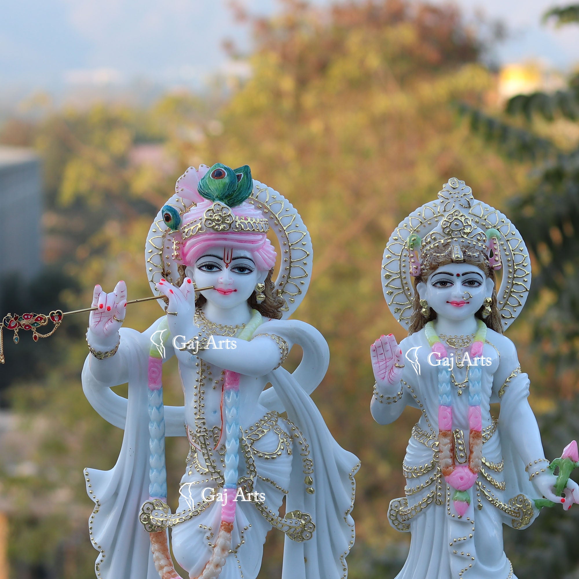 White Marble Ethiopia Radha Krishna Statue | 24 Inch