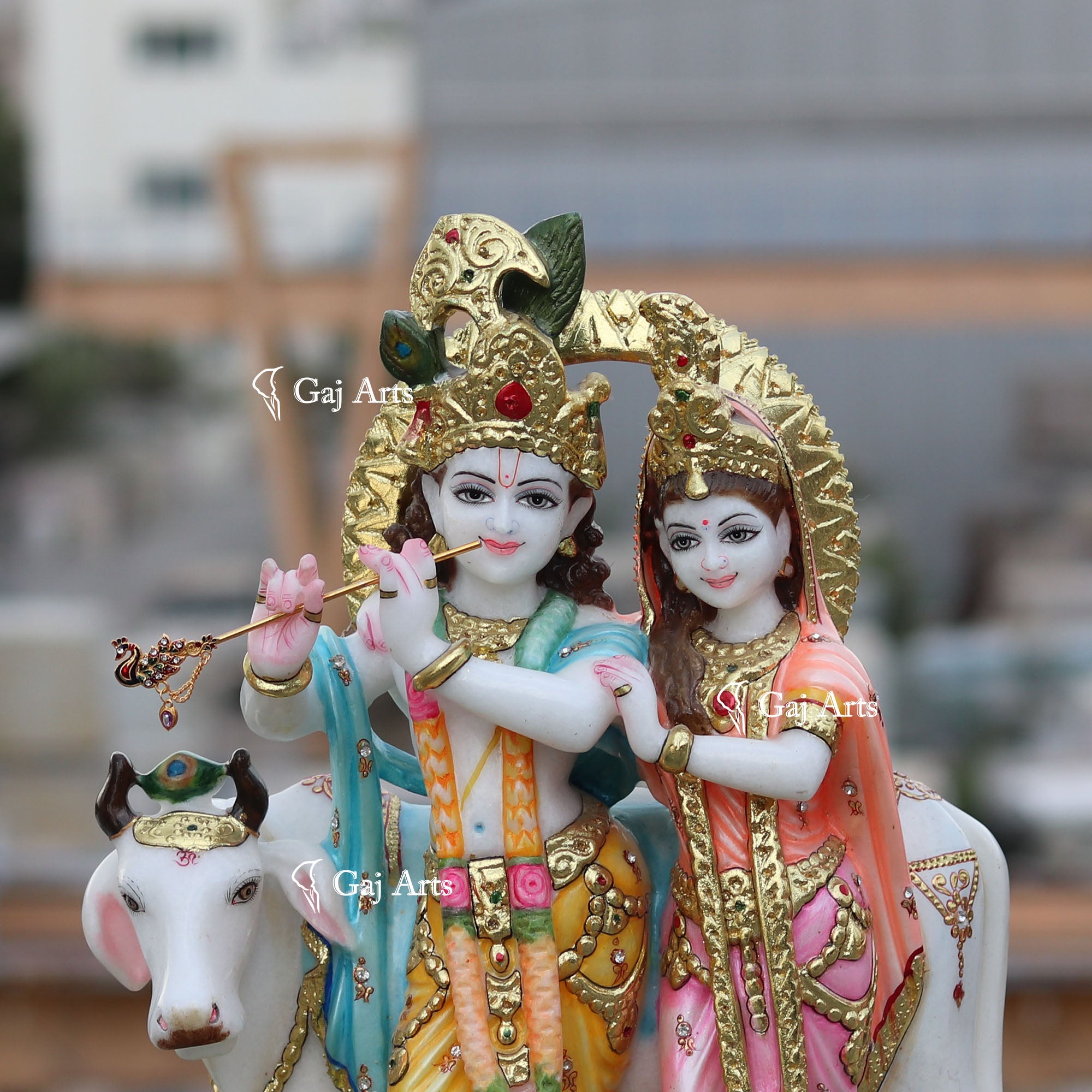 Super White Makrana Marble Radha Krishna Jugal Jodi Idol | 18 Inch
