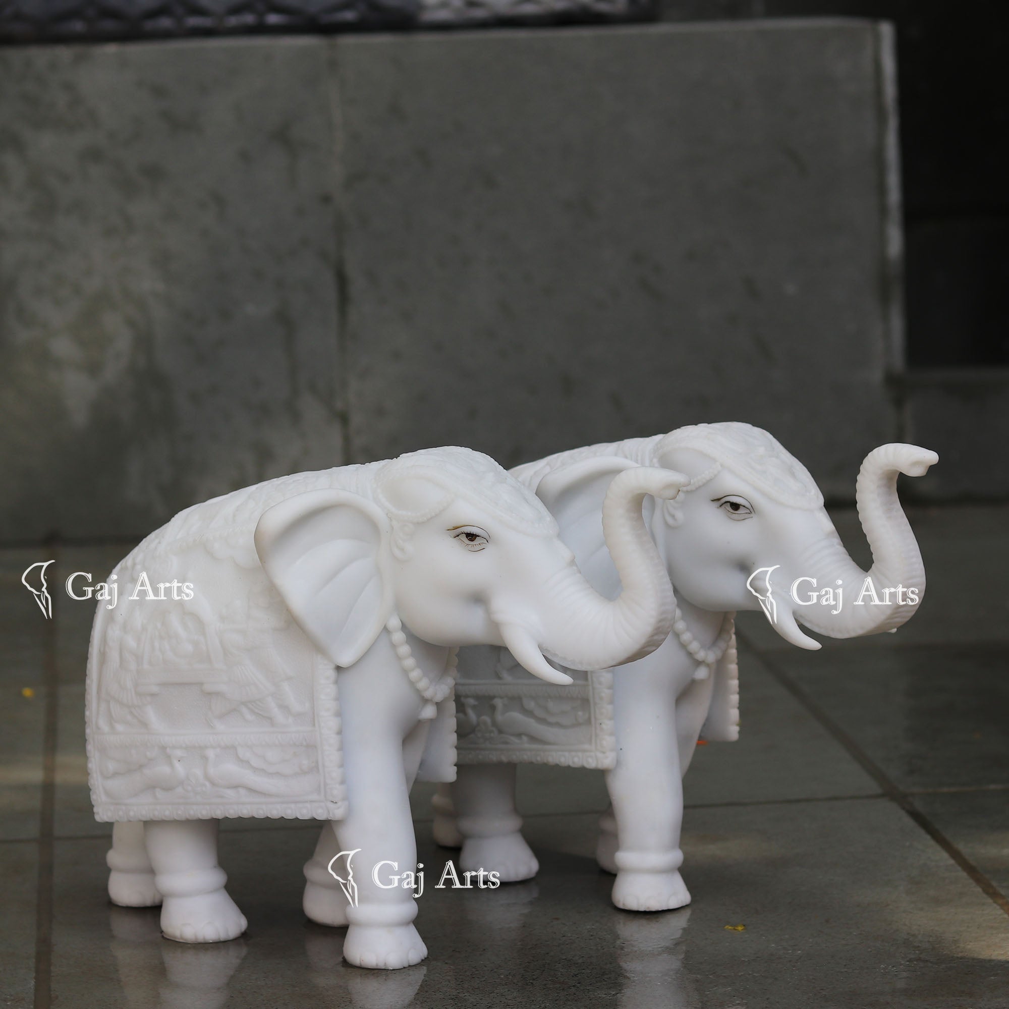 Korean Marble  Rajwadi Elephant Statue | 15 Inch