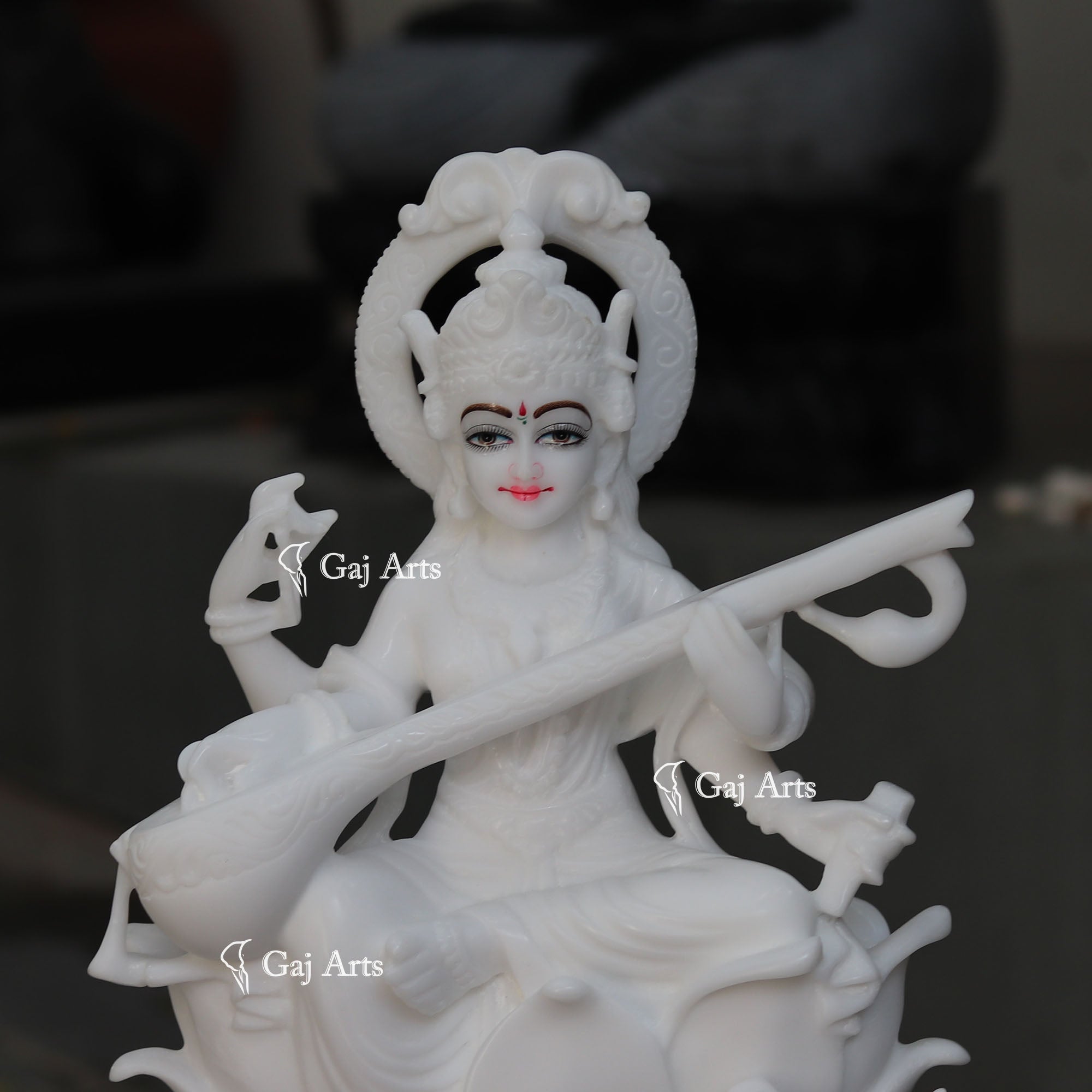 White Marble Saraswati Maa Statue | 18 Inch