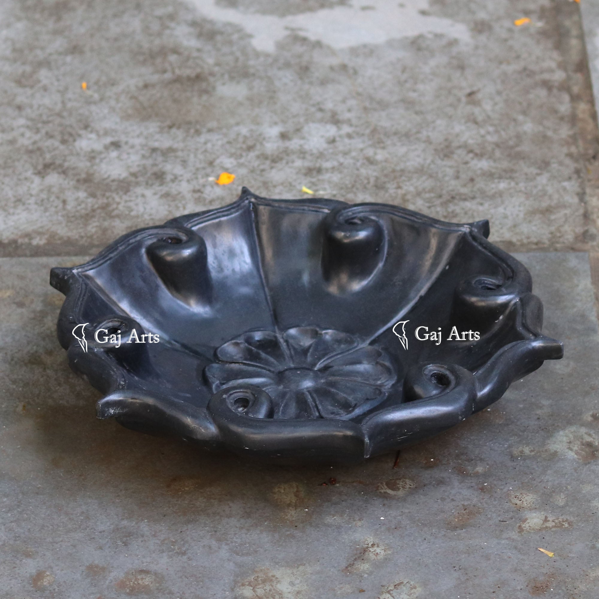 Black Marble Decorative Floral Bowl | 15 Inch
