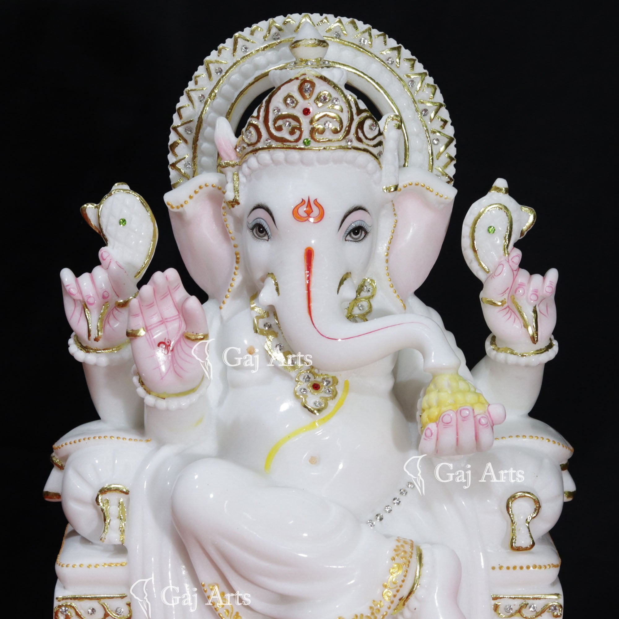 Super White Makrana Marble Ganesh Statue | 18 Inch