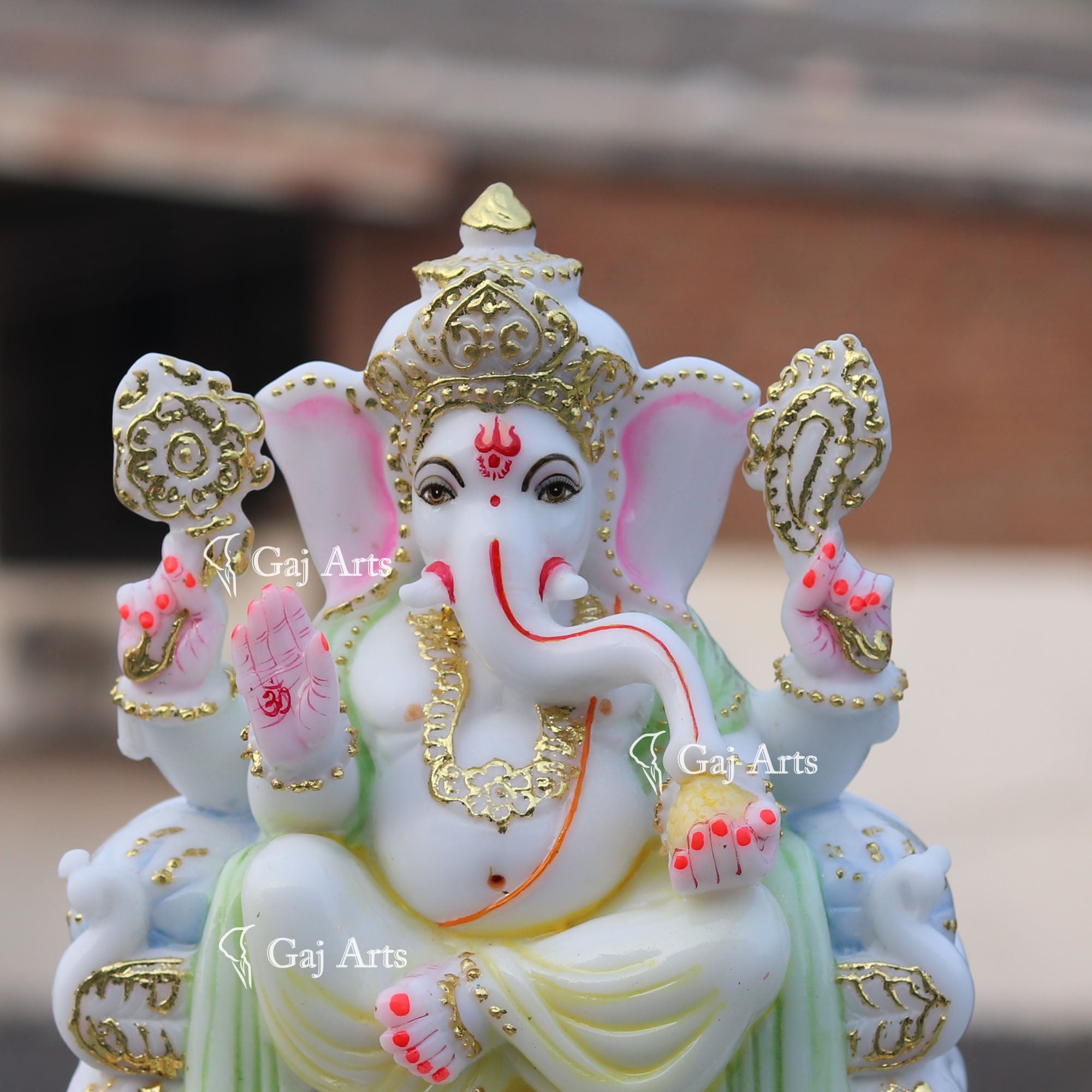 Hand Painted Marble Ganesh Idol | 9 Inch