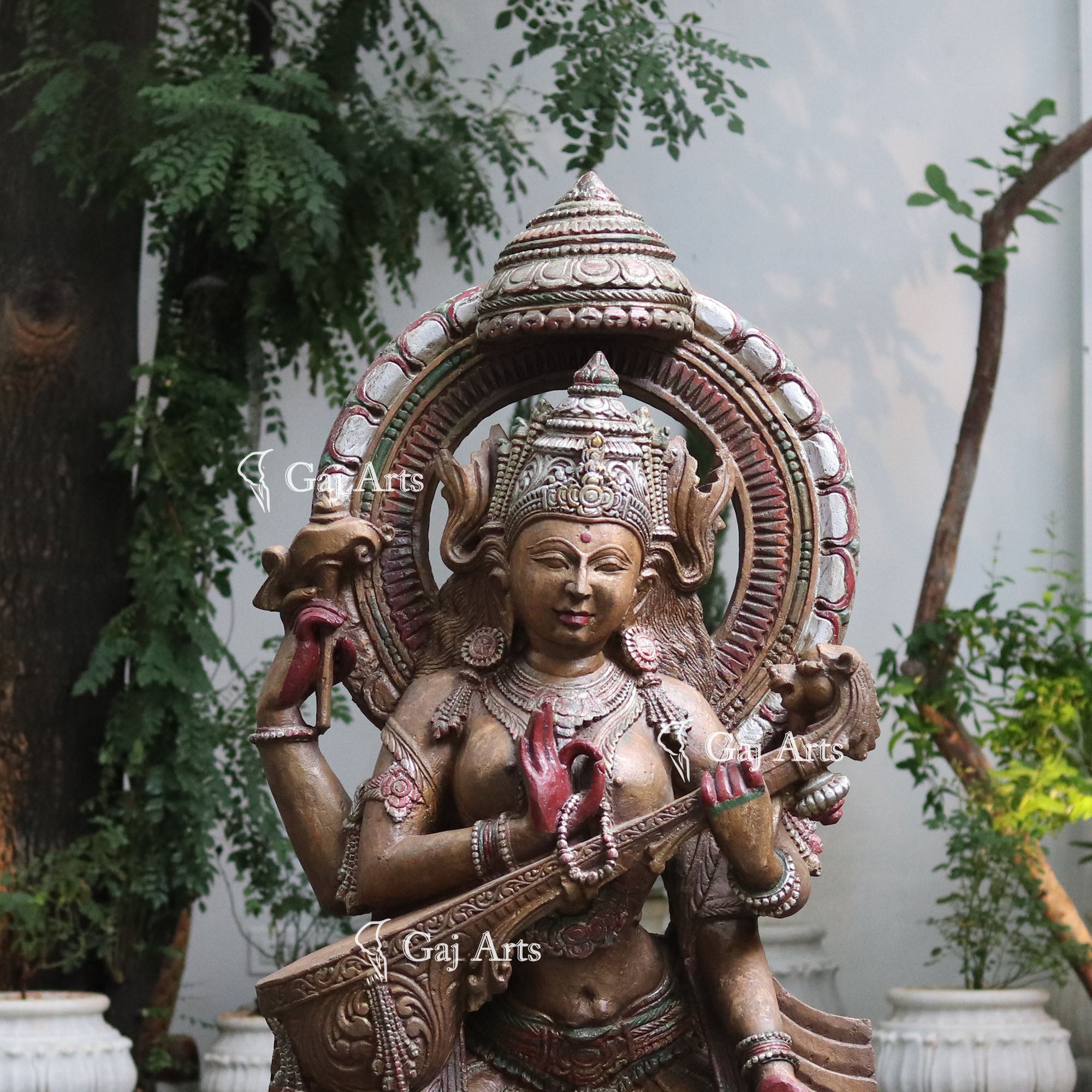 Sandstone Saraswati Mata Statue | 60 Inch