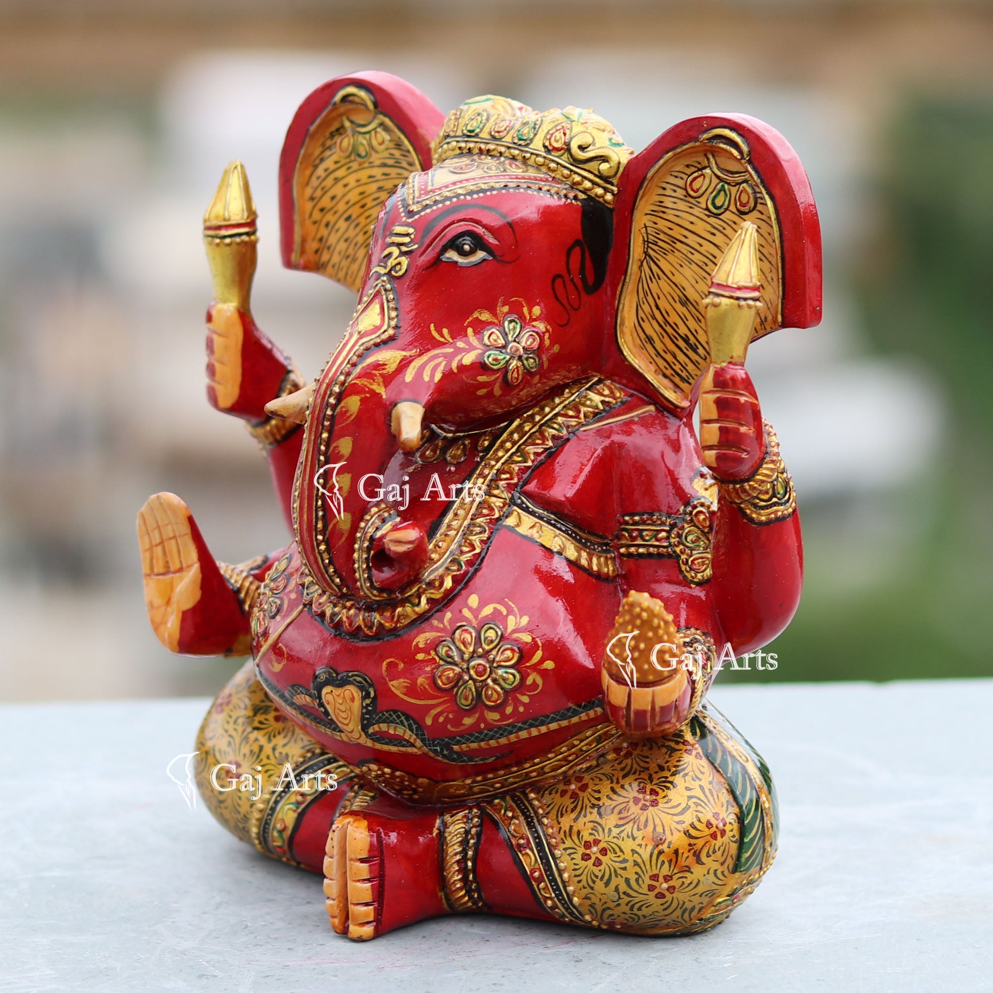 Decorated Wooden Ganpati Idol | 6 Inch