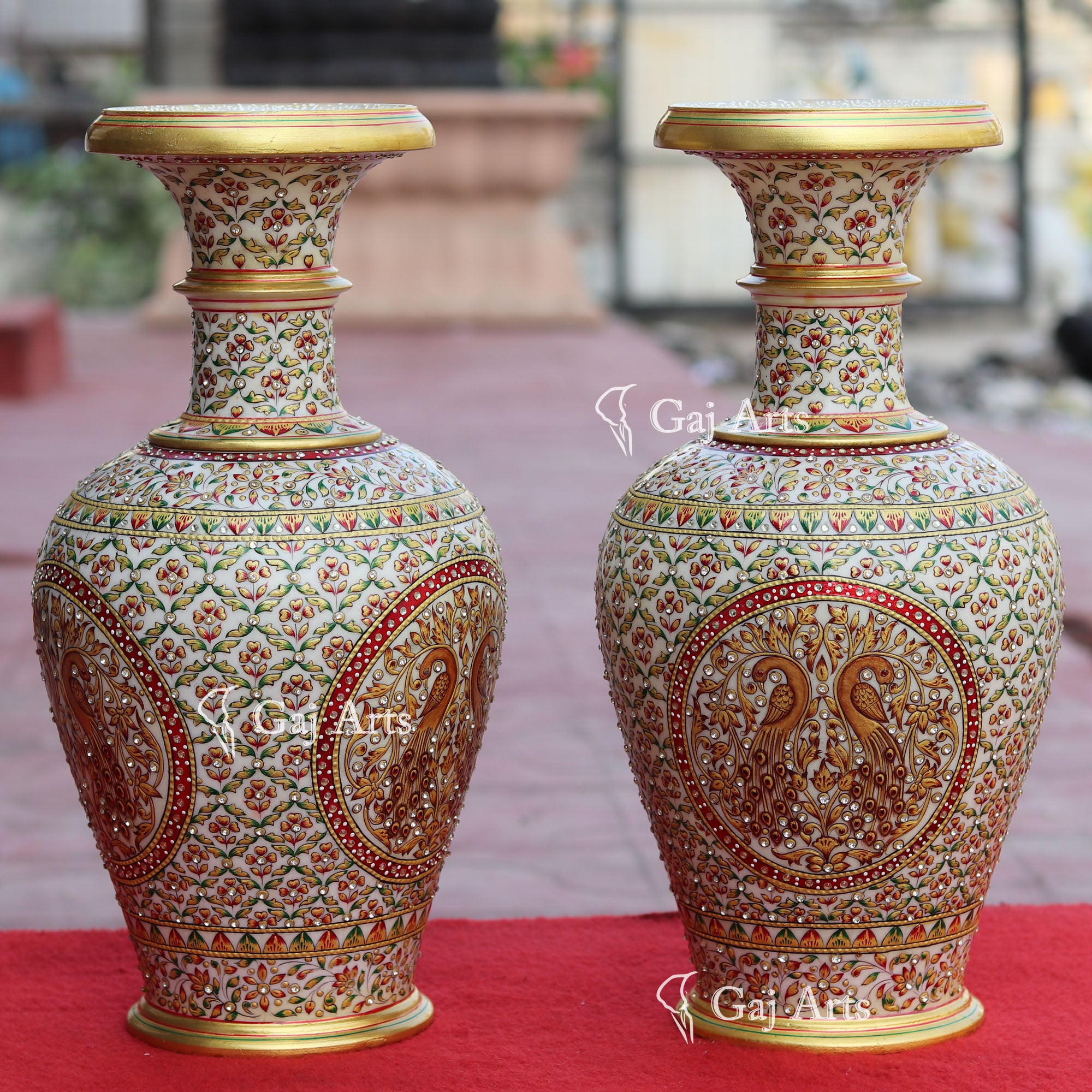 White Marble Meenakari Vase | 18 Inch