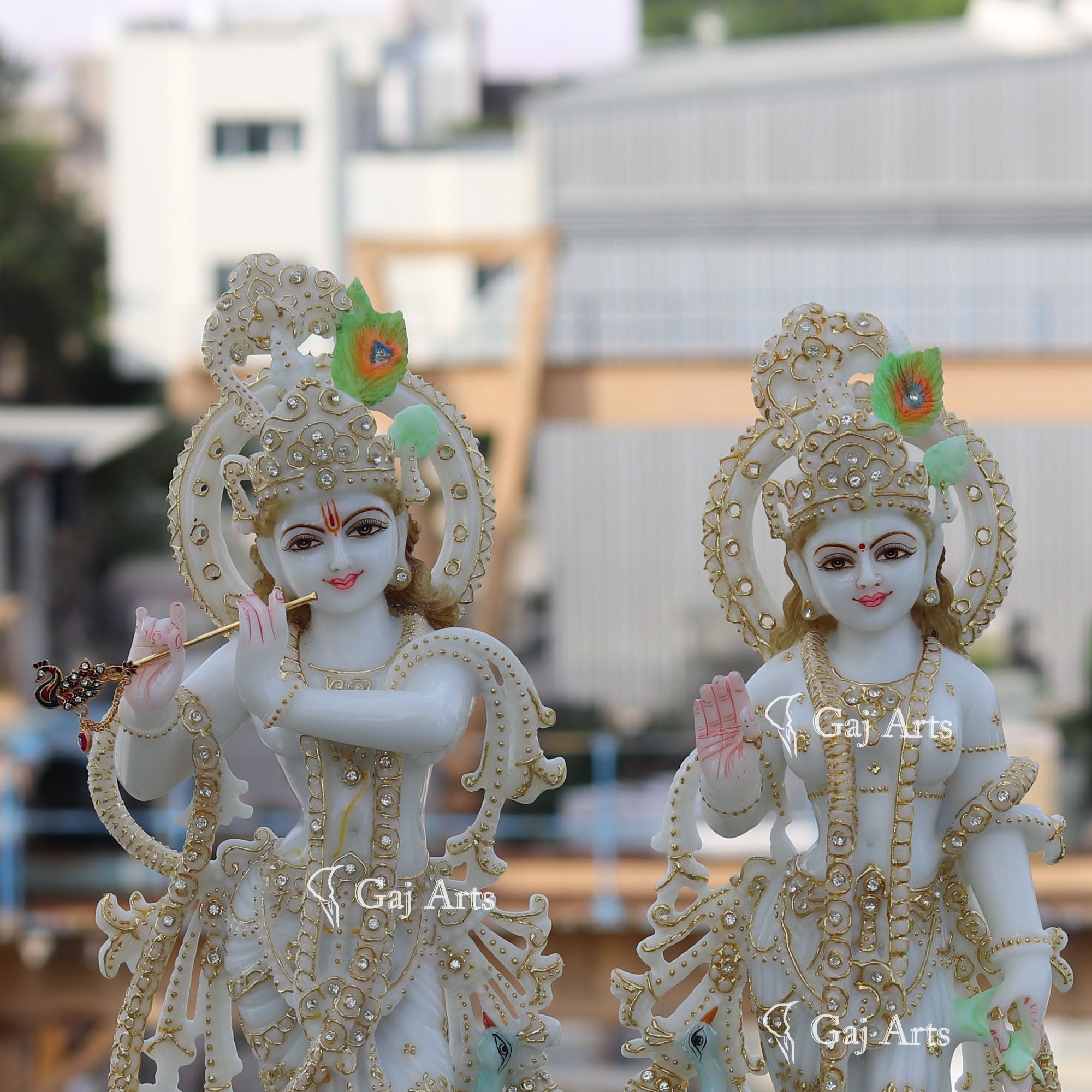 White Marble Ethiopia Radha Krishna Idol | 21 Inch