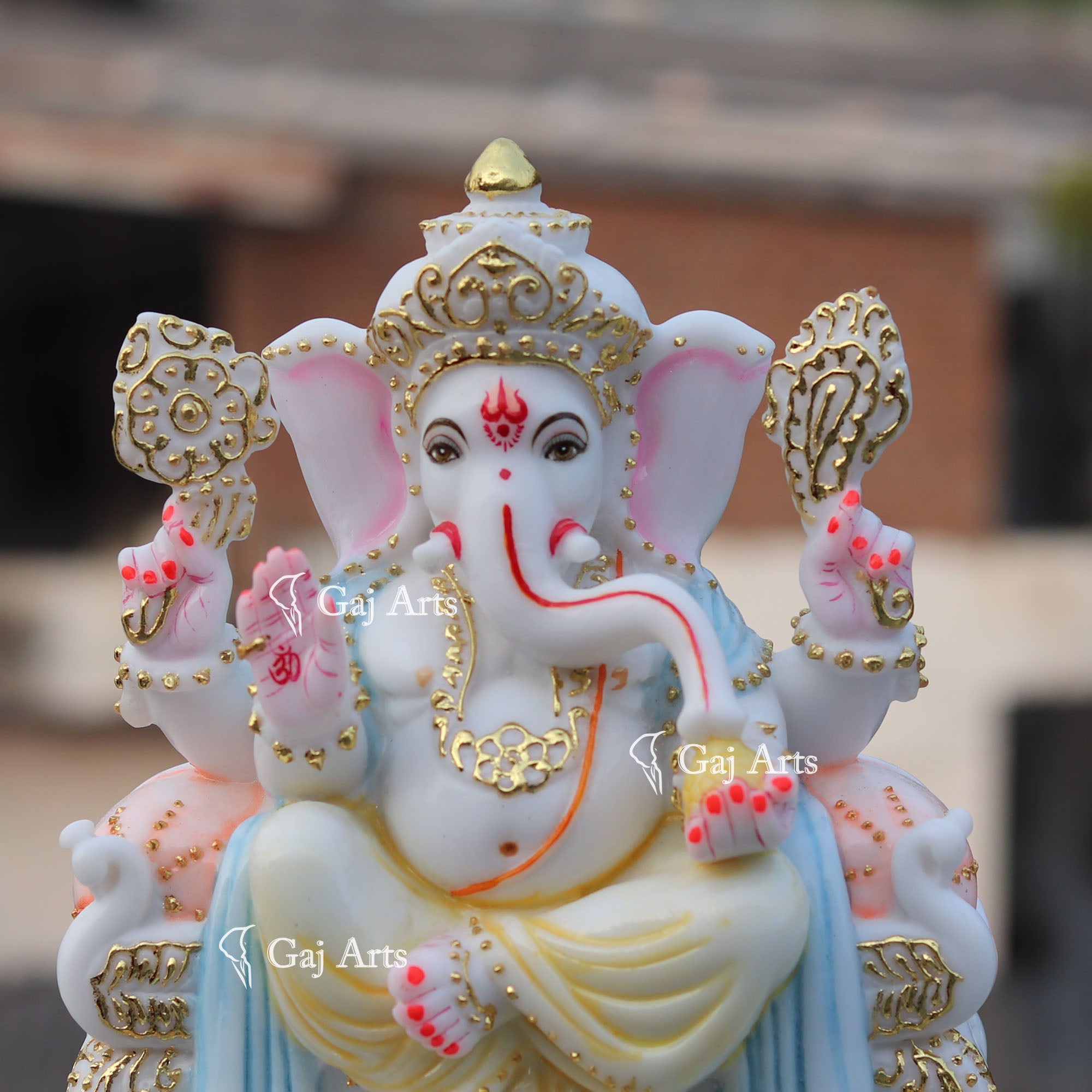 Marble Ganesh Idol on a Singhasan | 9 Inch
