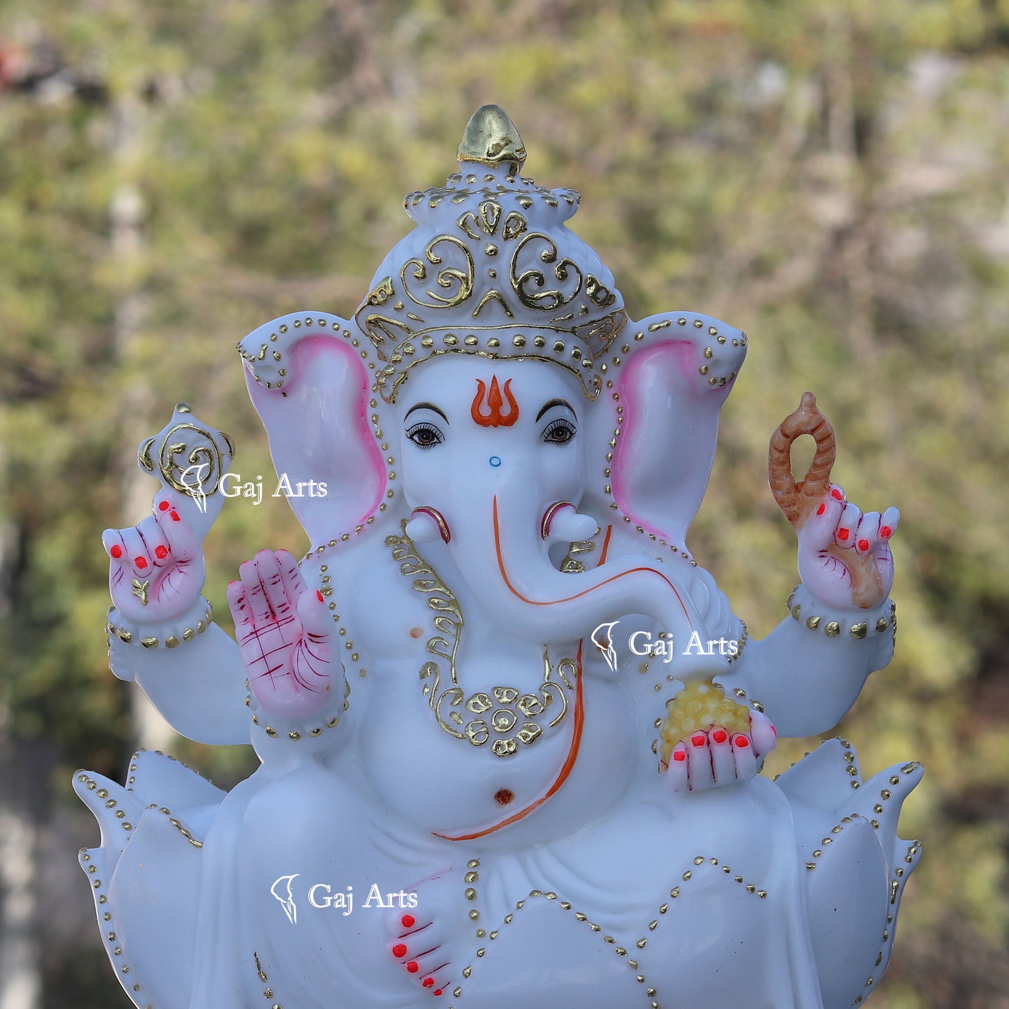 White Marble Ethiopia Ganesh Idol | 15 Inch