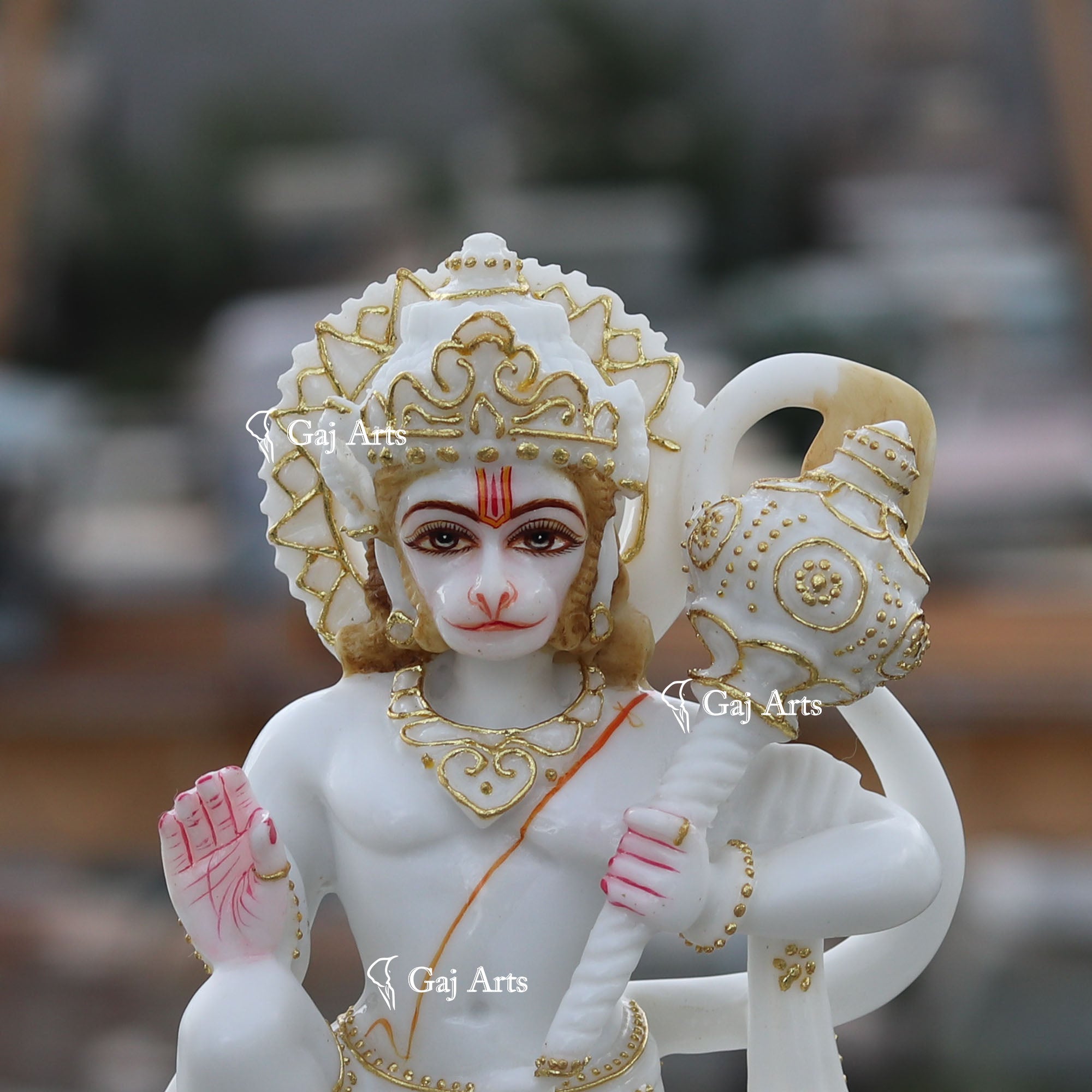 White Ethiopia Marble Hanuman Ji Idol | 9 Inch
