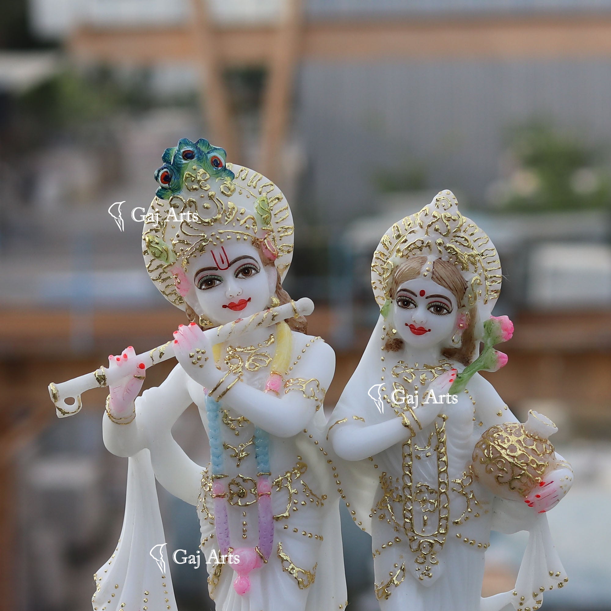 White Marble Ethiopia Radha Krishna Jodi Idol | 12 Inch