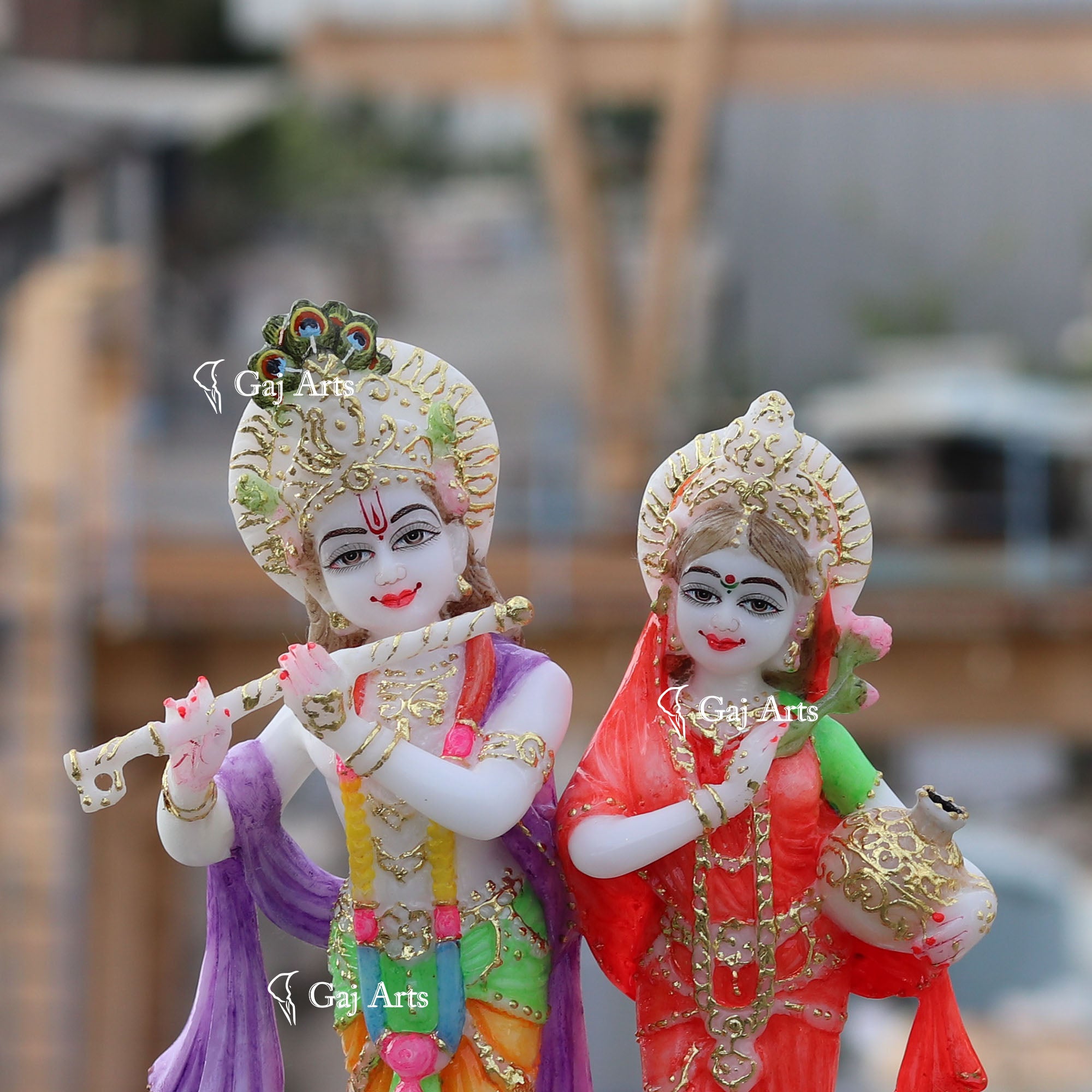 White Marble Ethiopia Radha Krishna Jodi Idol | 12 Inch