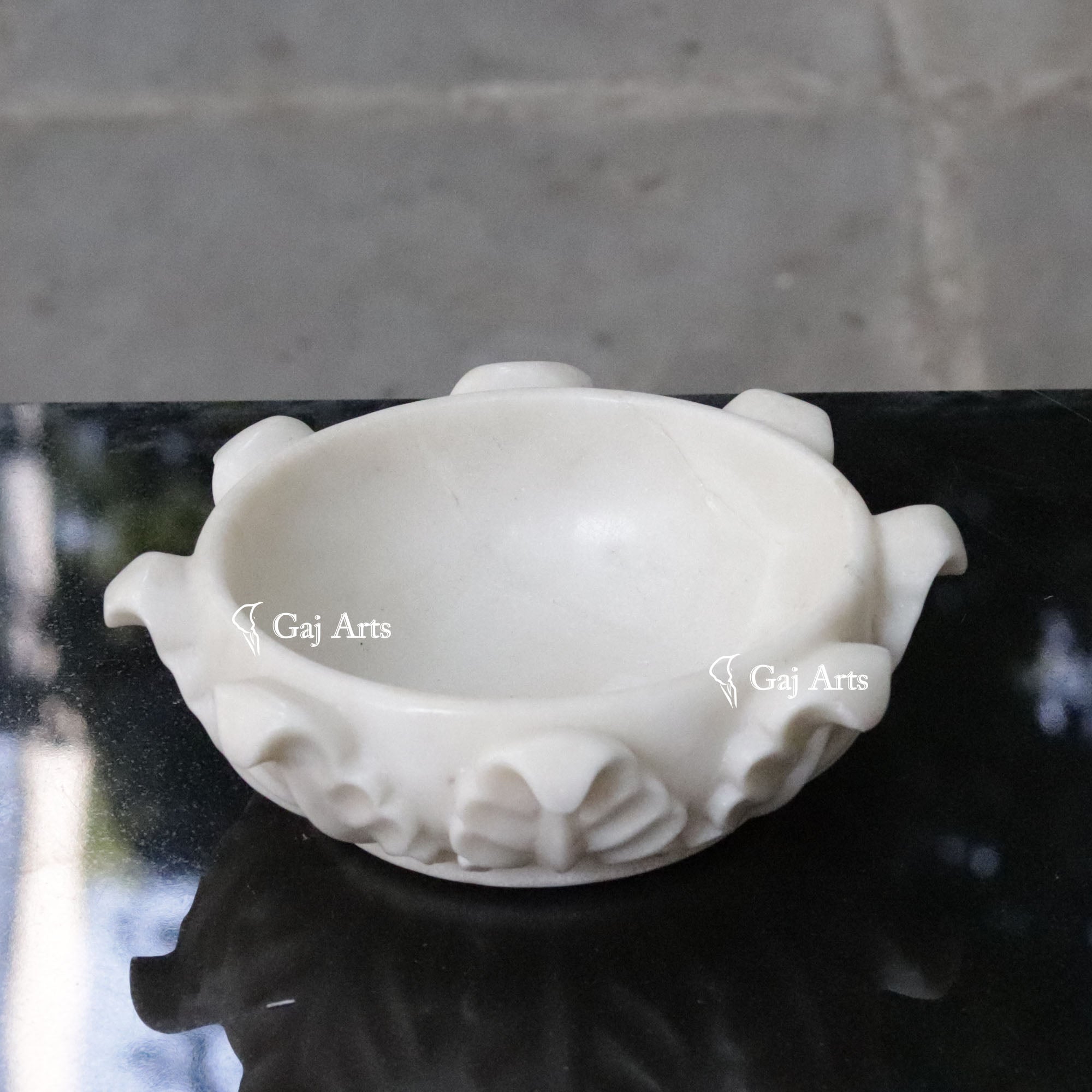 Rajasthan White Marble Floral Uruli Bowl | 9 Inch
