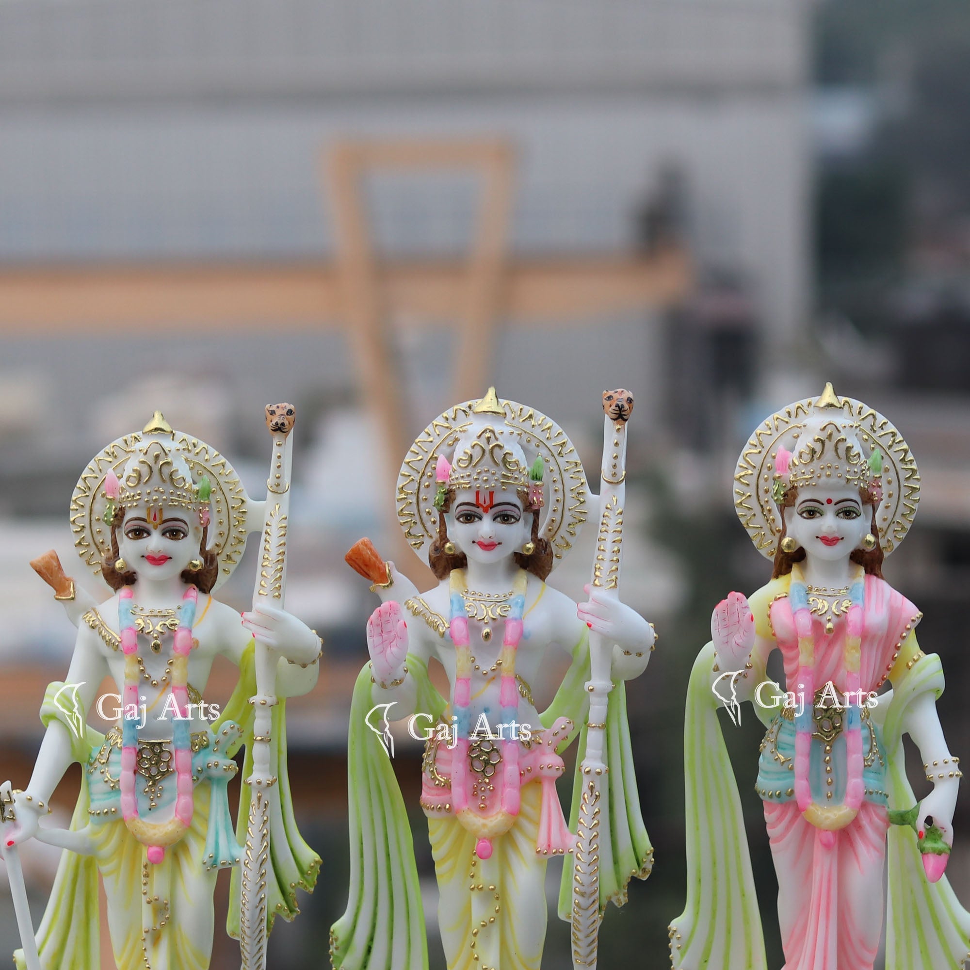 White Marble Ethiopia Ram Jodi Idol | 12 Inch