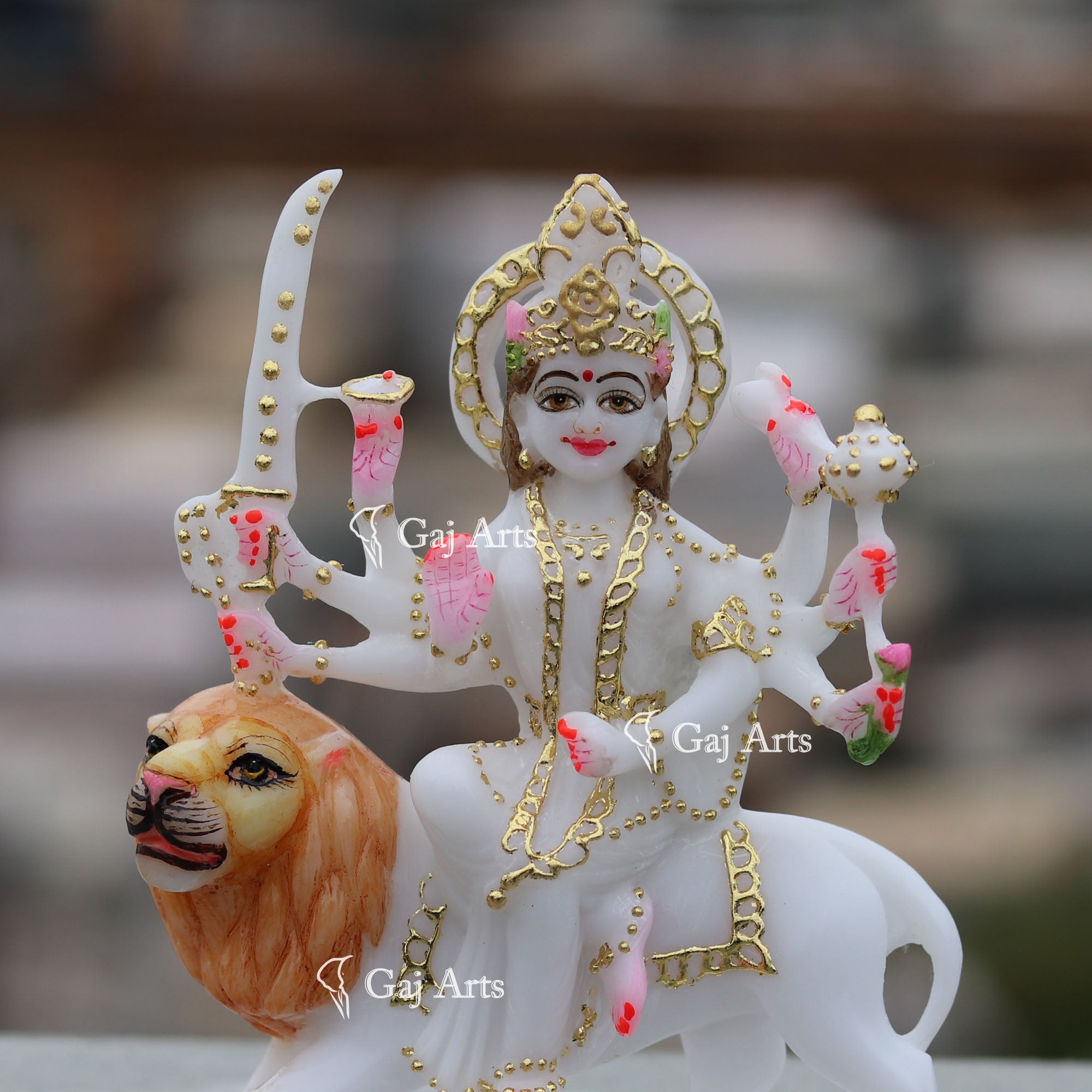 White Marble Durga Mata Idol | 7 Inch