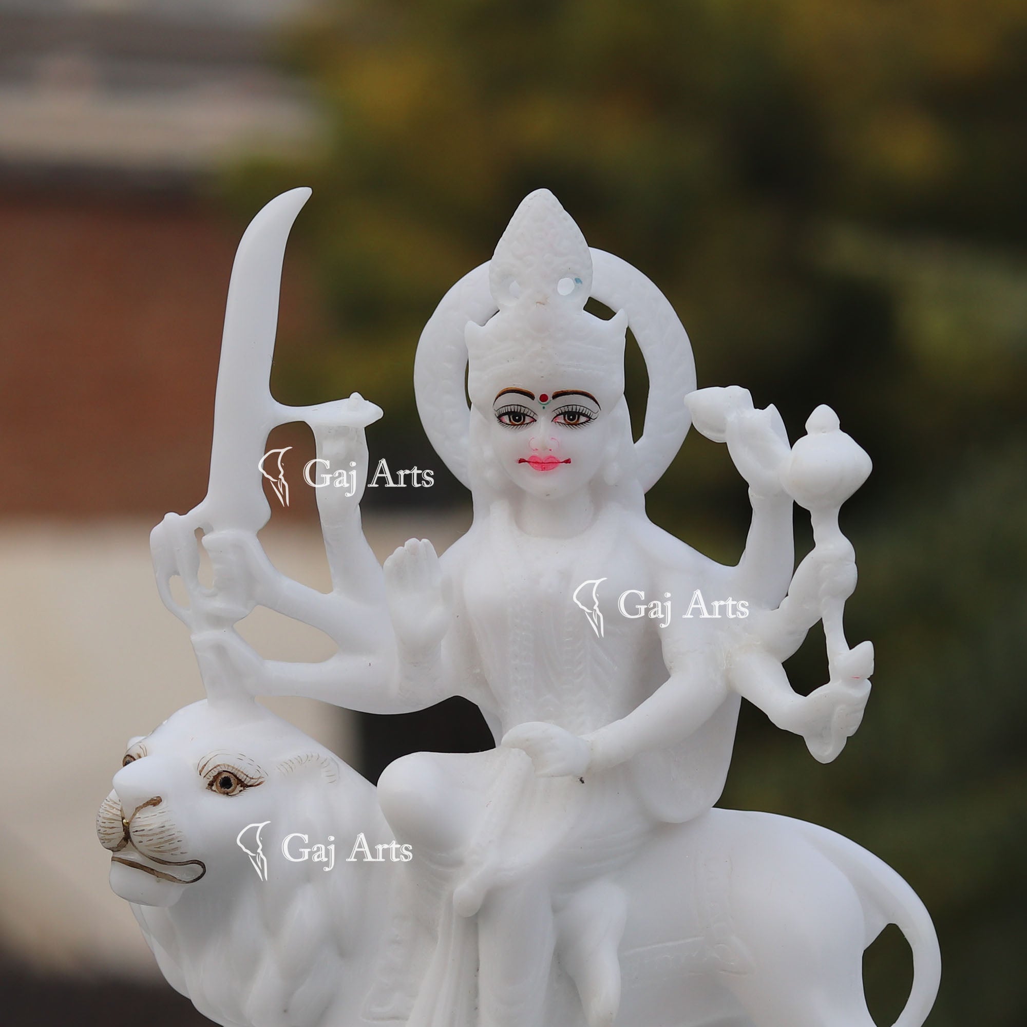 White Marble Durga Maa Idol | 9 Inch