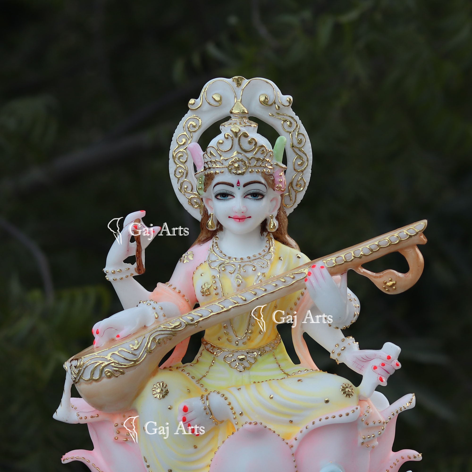 Handcrafted White Marble Saraswati Mata Idol | 18 Inch