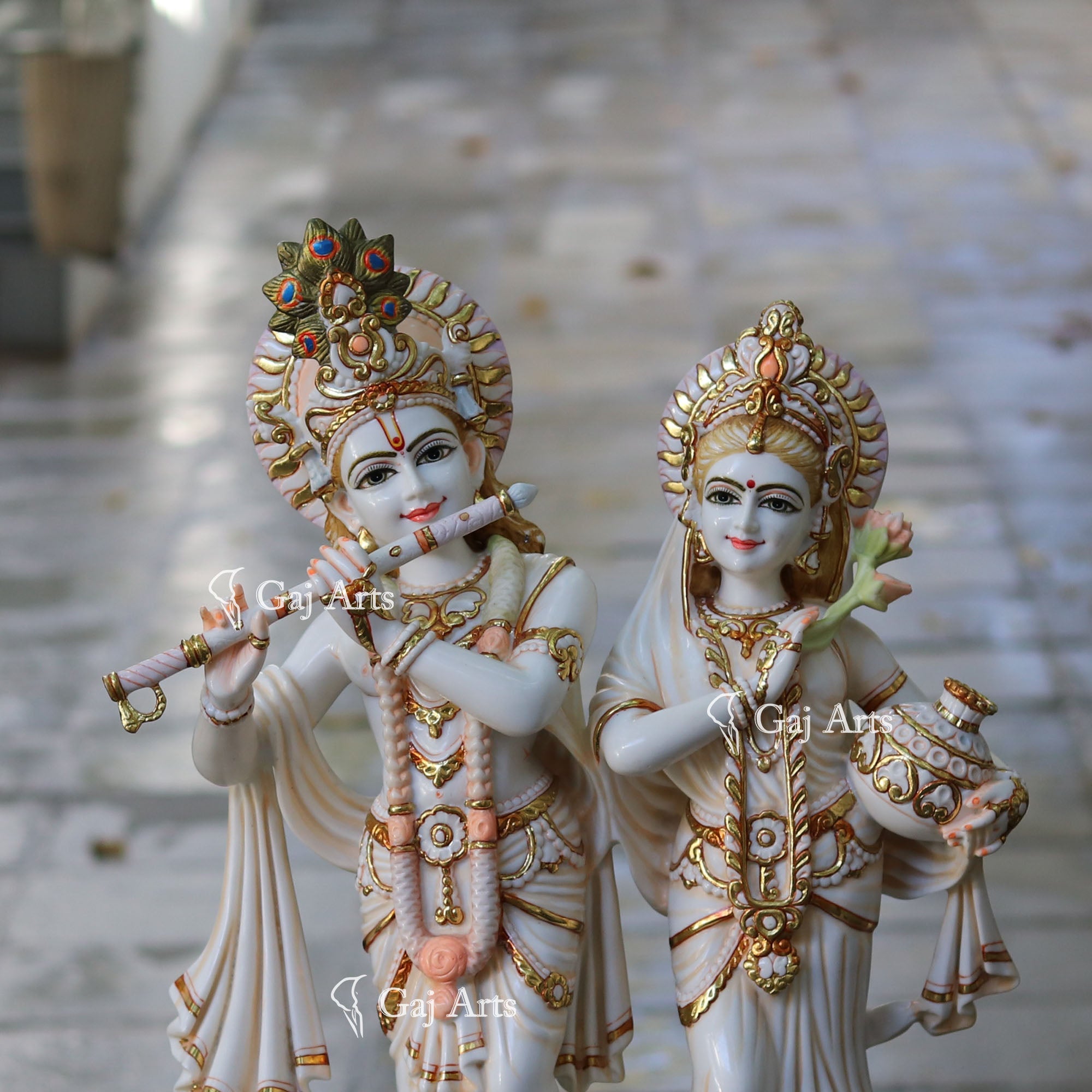Makrana Marble Powder Radha Krishna Jodi Statue | 27 Inch