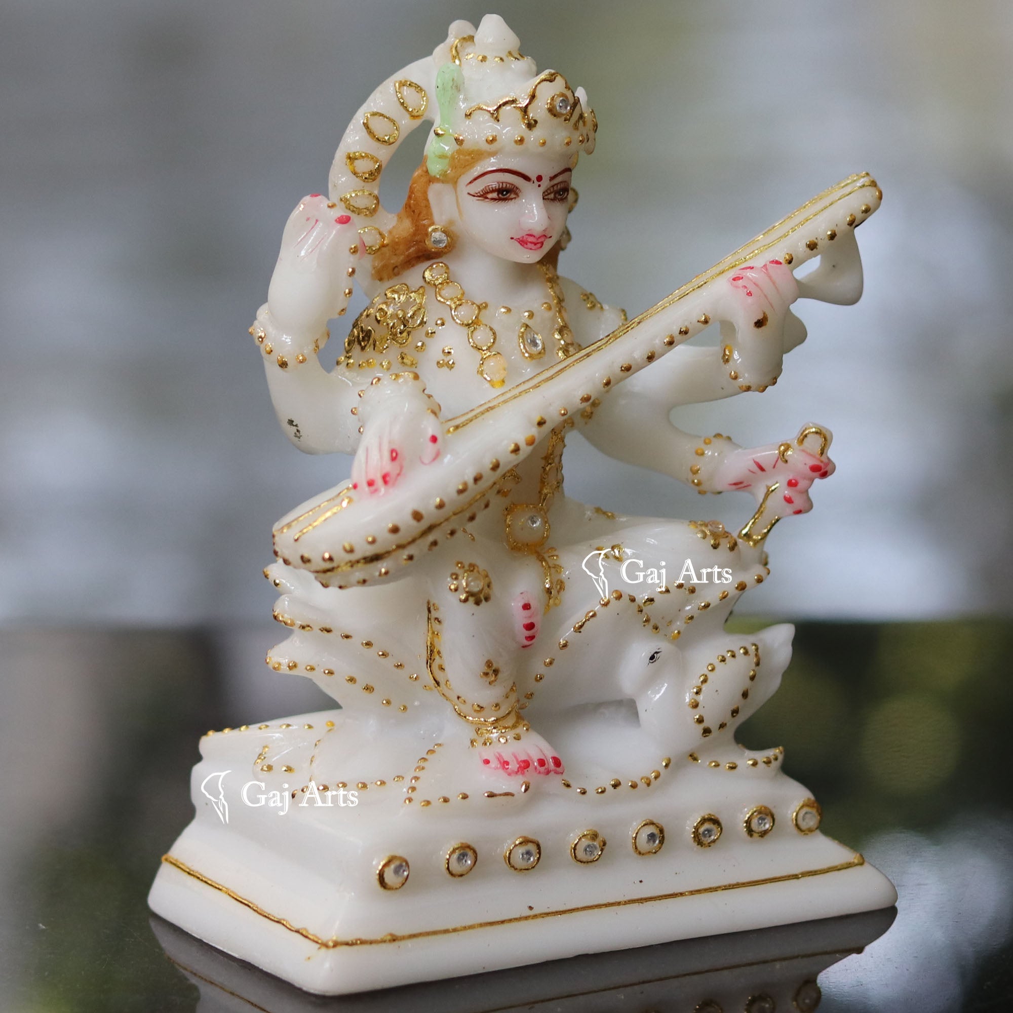 White Marble Saraswati Maa Idol | 6 Inch