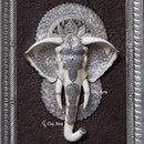 White Antique Finish  Elephant Face Wall Panel Silver Art | 48 Inch