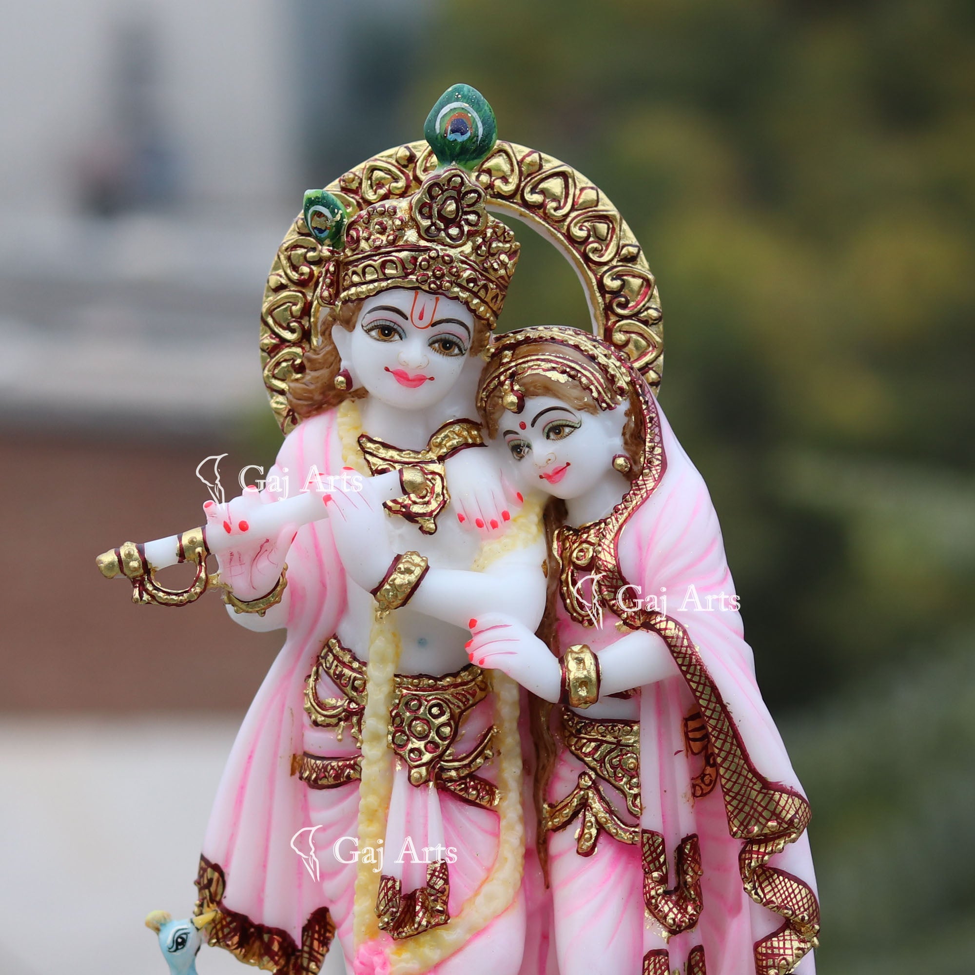 White Natural Marble Radha Krishna Jodi Idol | 12 Inch
