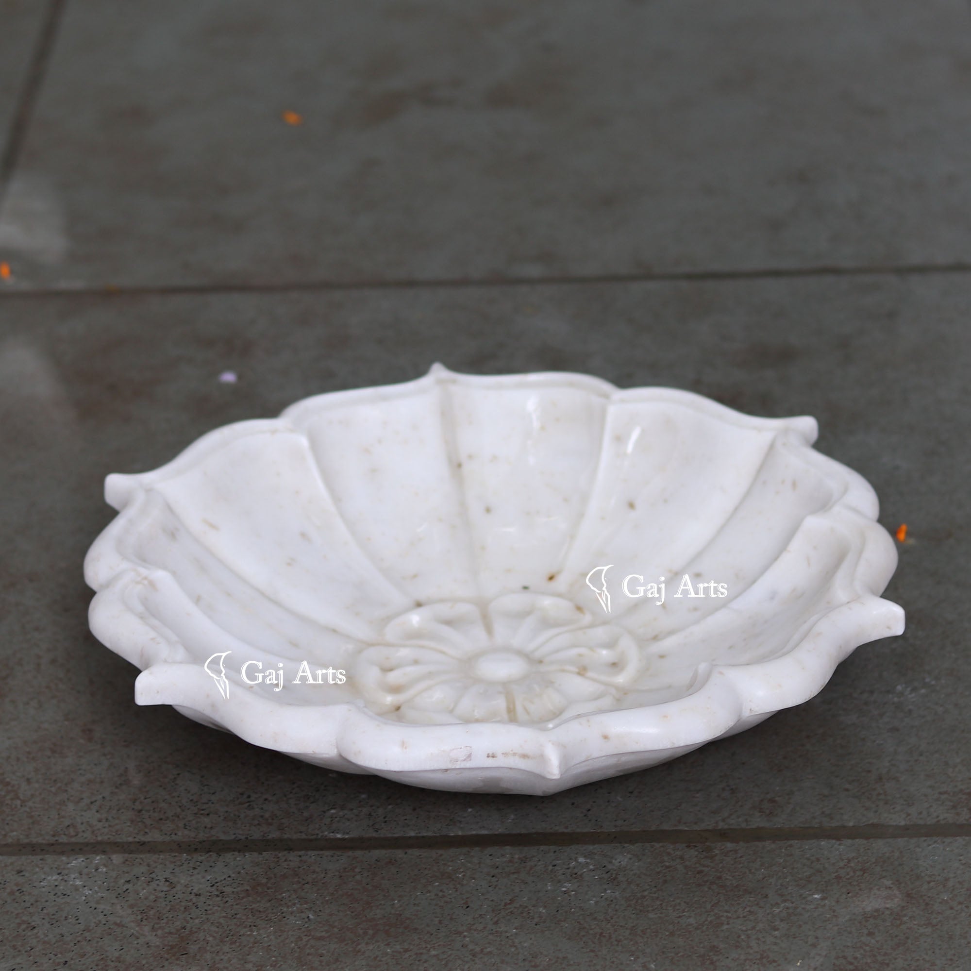 Rajasthan White Marble Lotus Style Uruli | 15 Inch