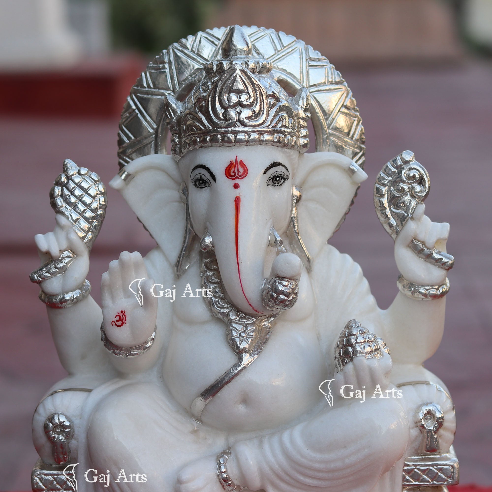 Super White Makrana Marble Ganesh Murti | 15 Inch