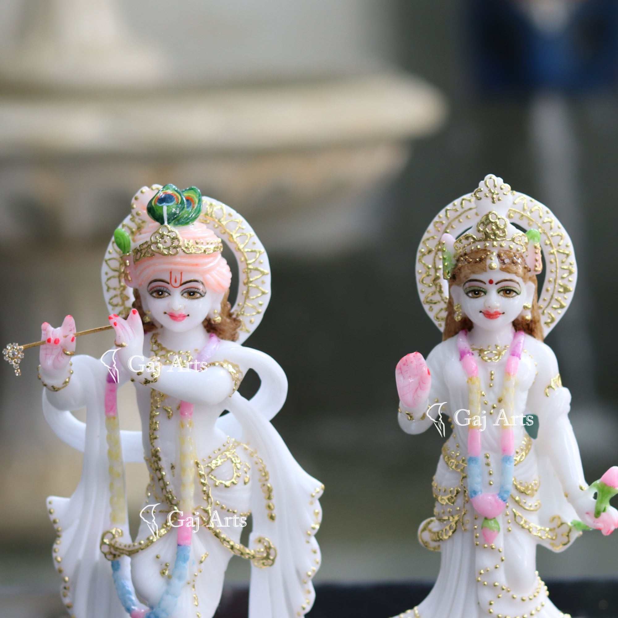 White Marble Ethiopia Radha Krishna Idol | 9 Inch