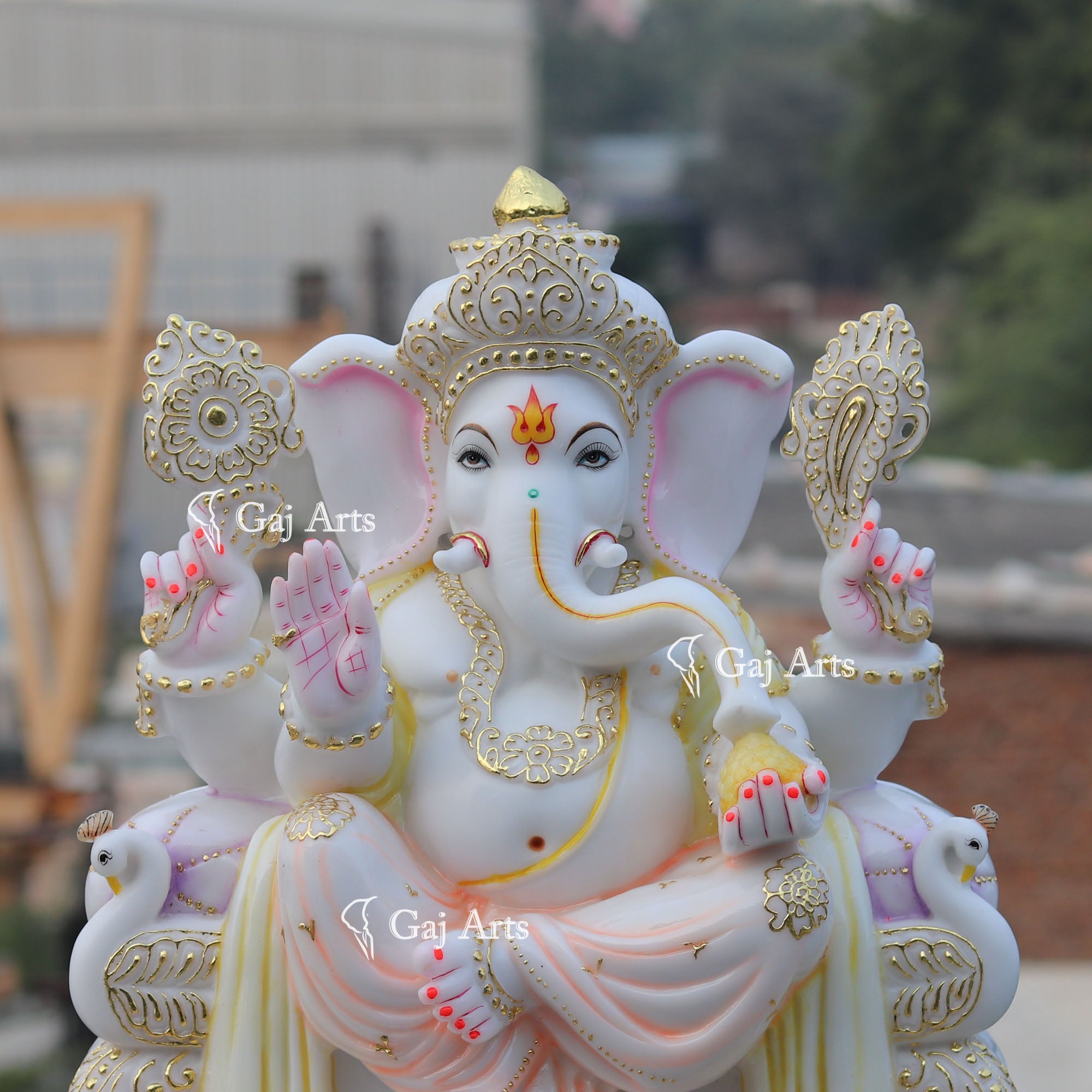 White Marble Ethiopia Ganesh Murti | 24 Inch