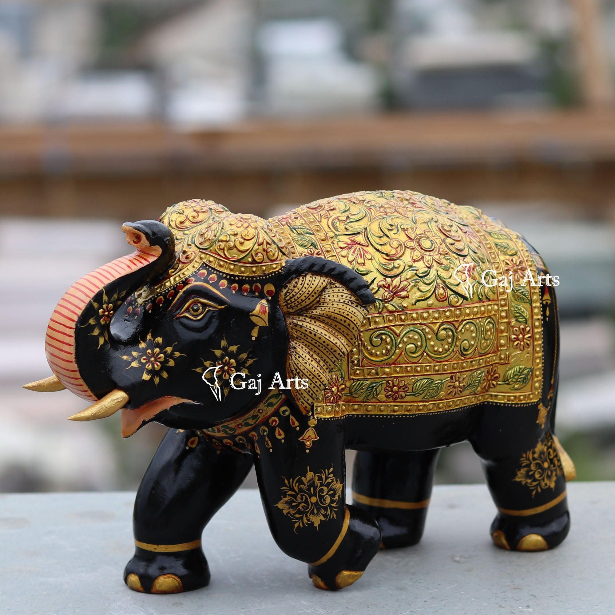 Artisan Wooden Elephant Statue | 10 Inch