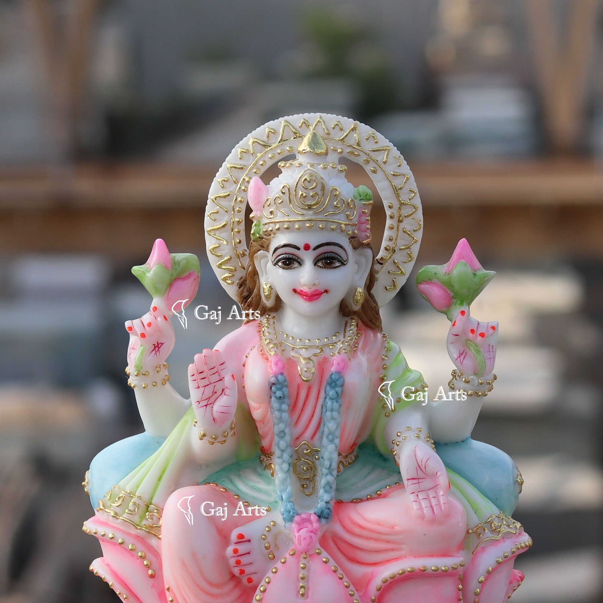 White Marble Lakshmi Maa Idol | 9 Inch