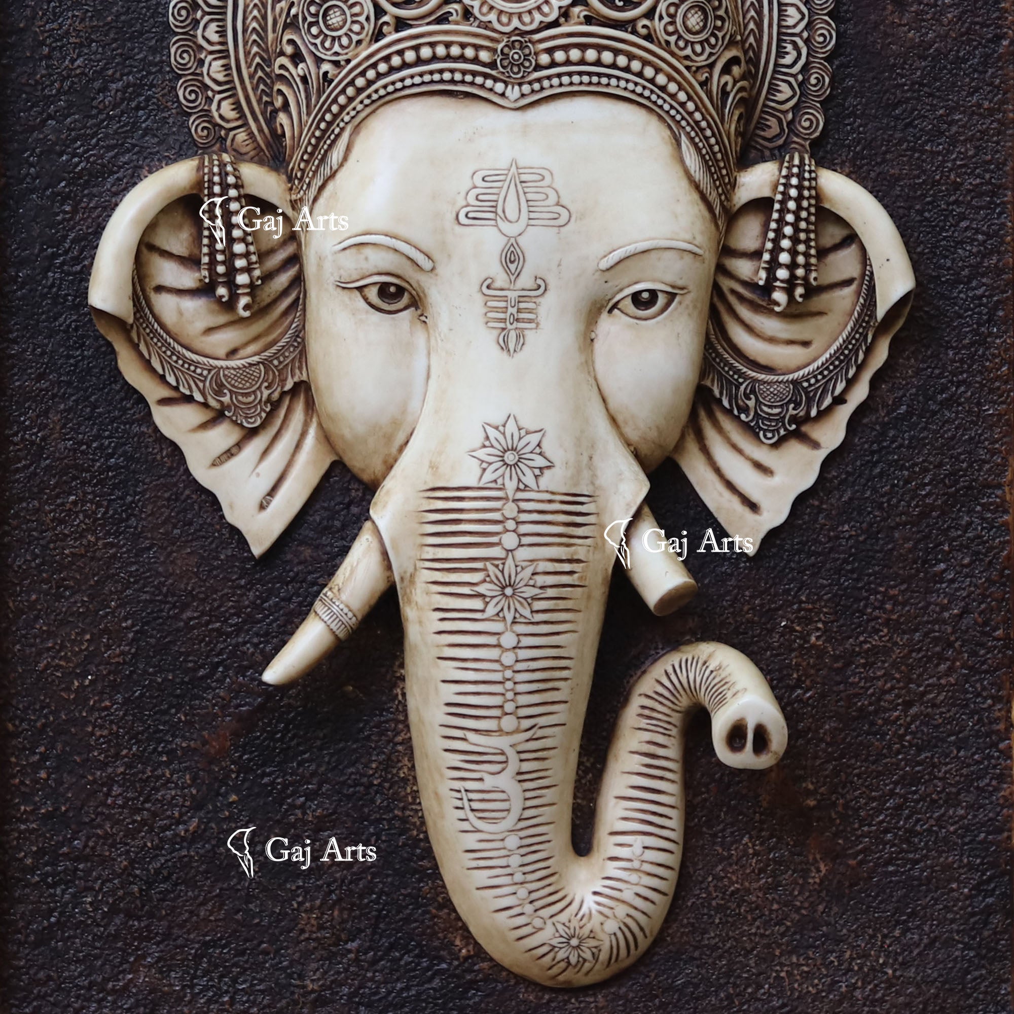 White  Antique Finish  Ganpati Face Wall Panel | 48 Inch