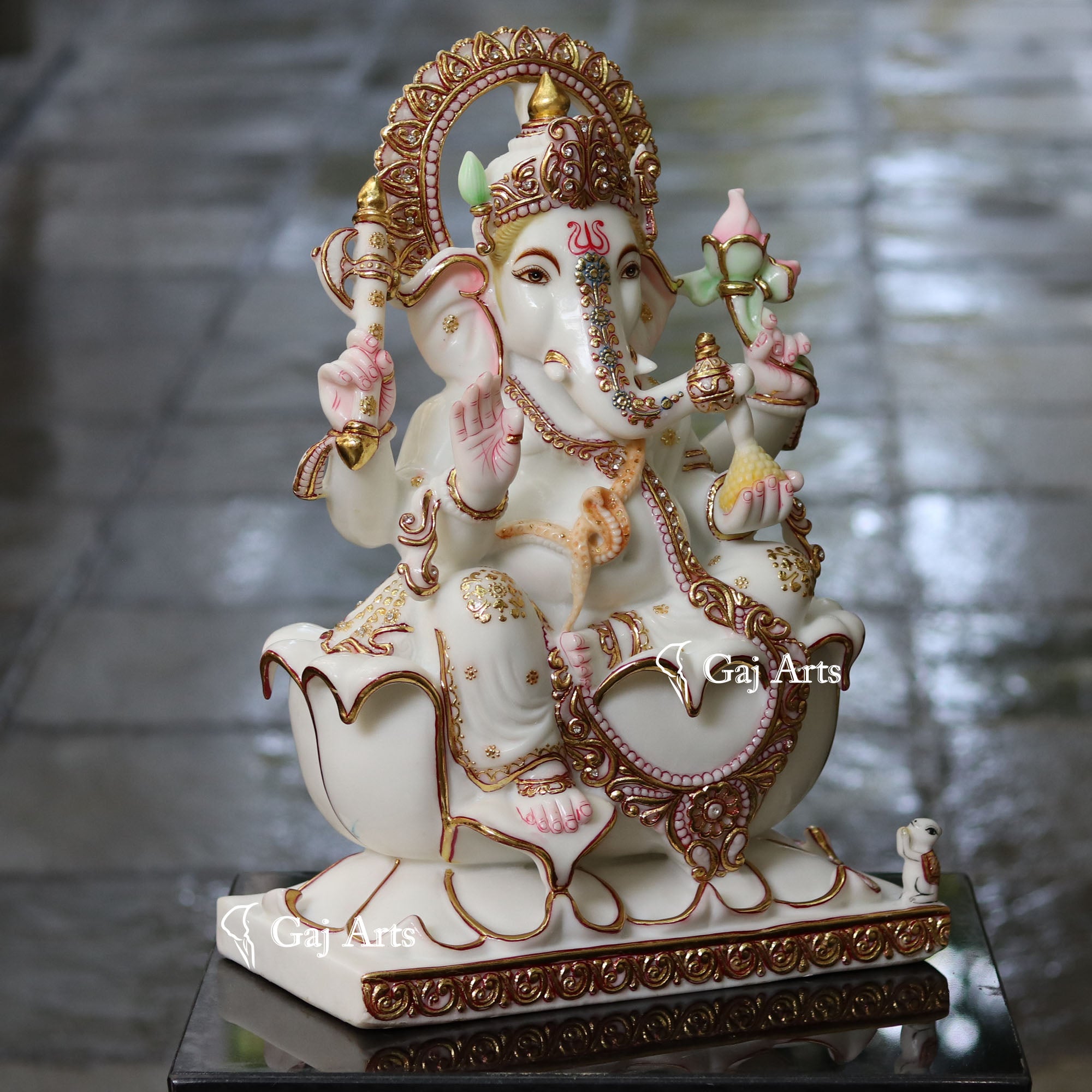 White Marble Ethiopia Ganesh Idol | 18 Inch