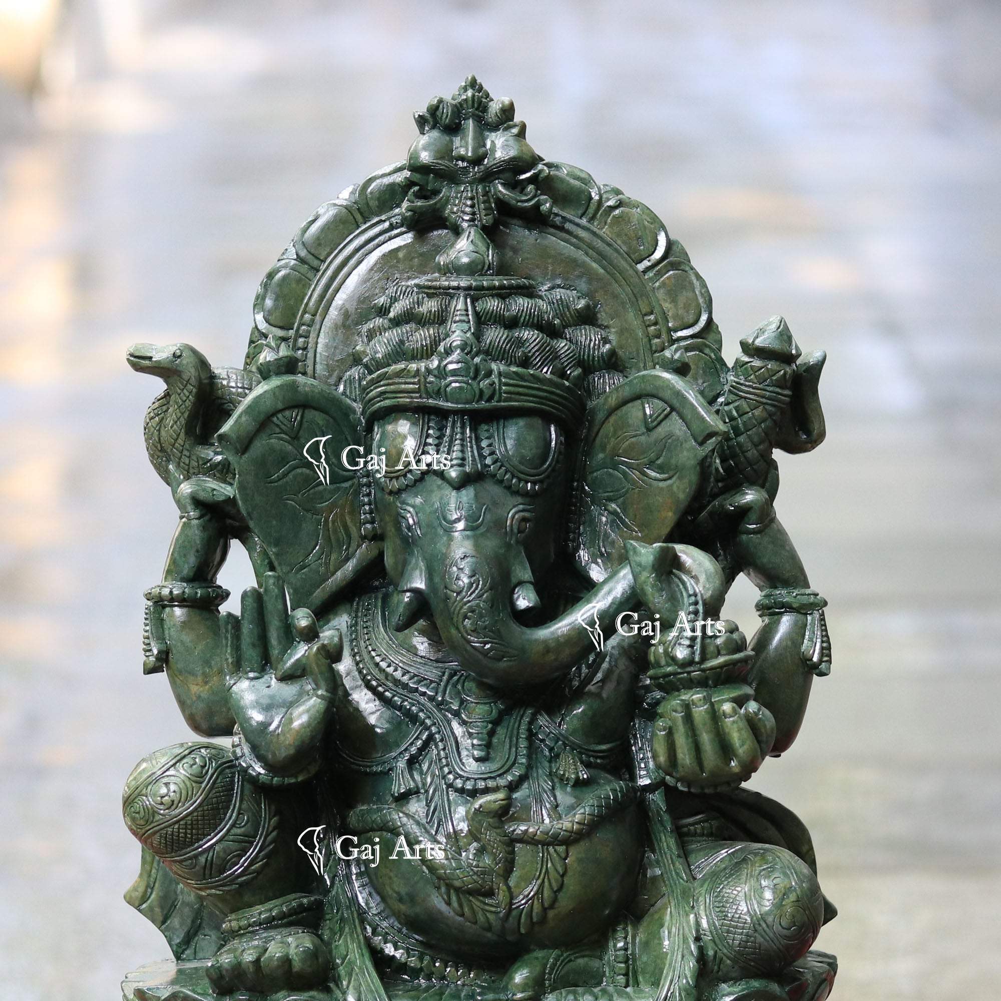 Natural Green Quartz Ganesh Statue | 18 Inch