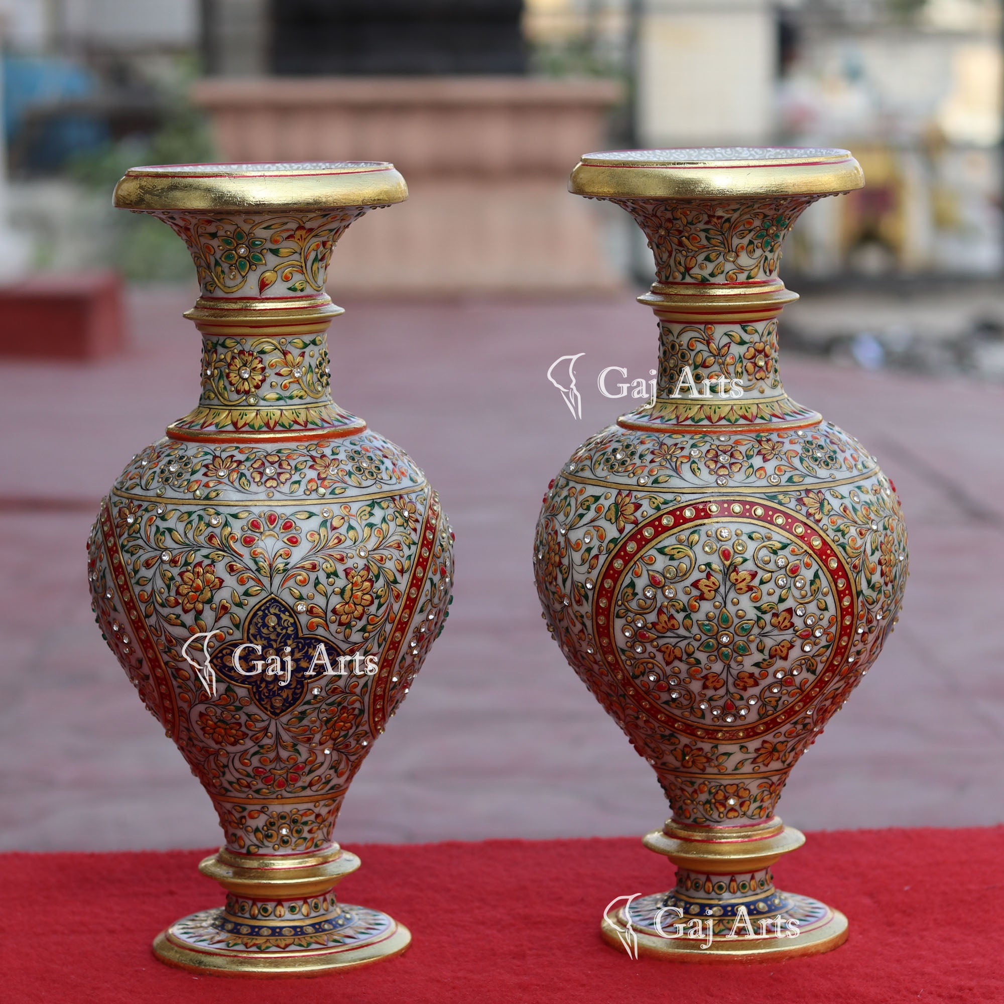 White Marble Meenakari Vase | 15 Inch