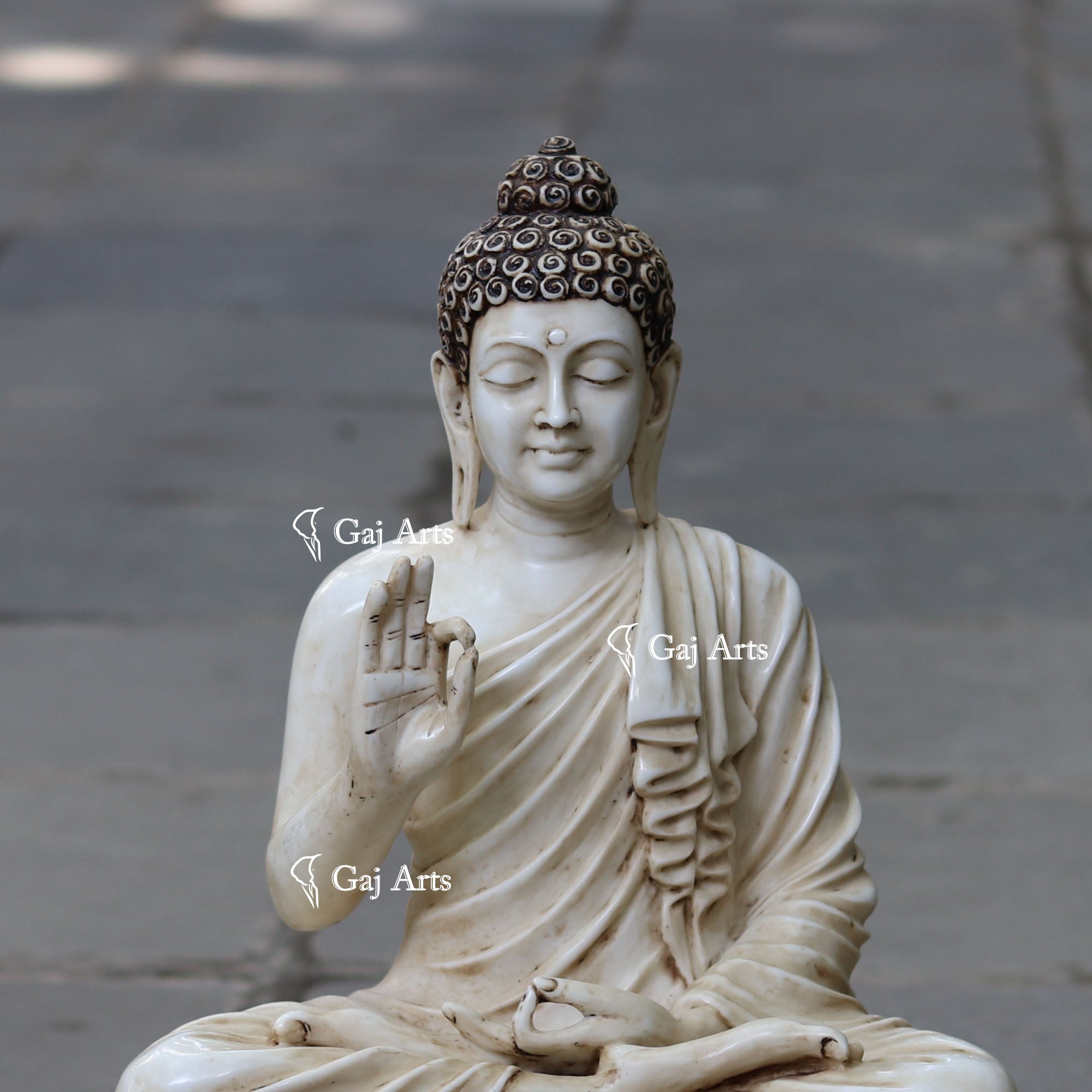White  Buddha Statue Antique Finish | 24 Inch