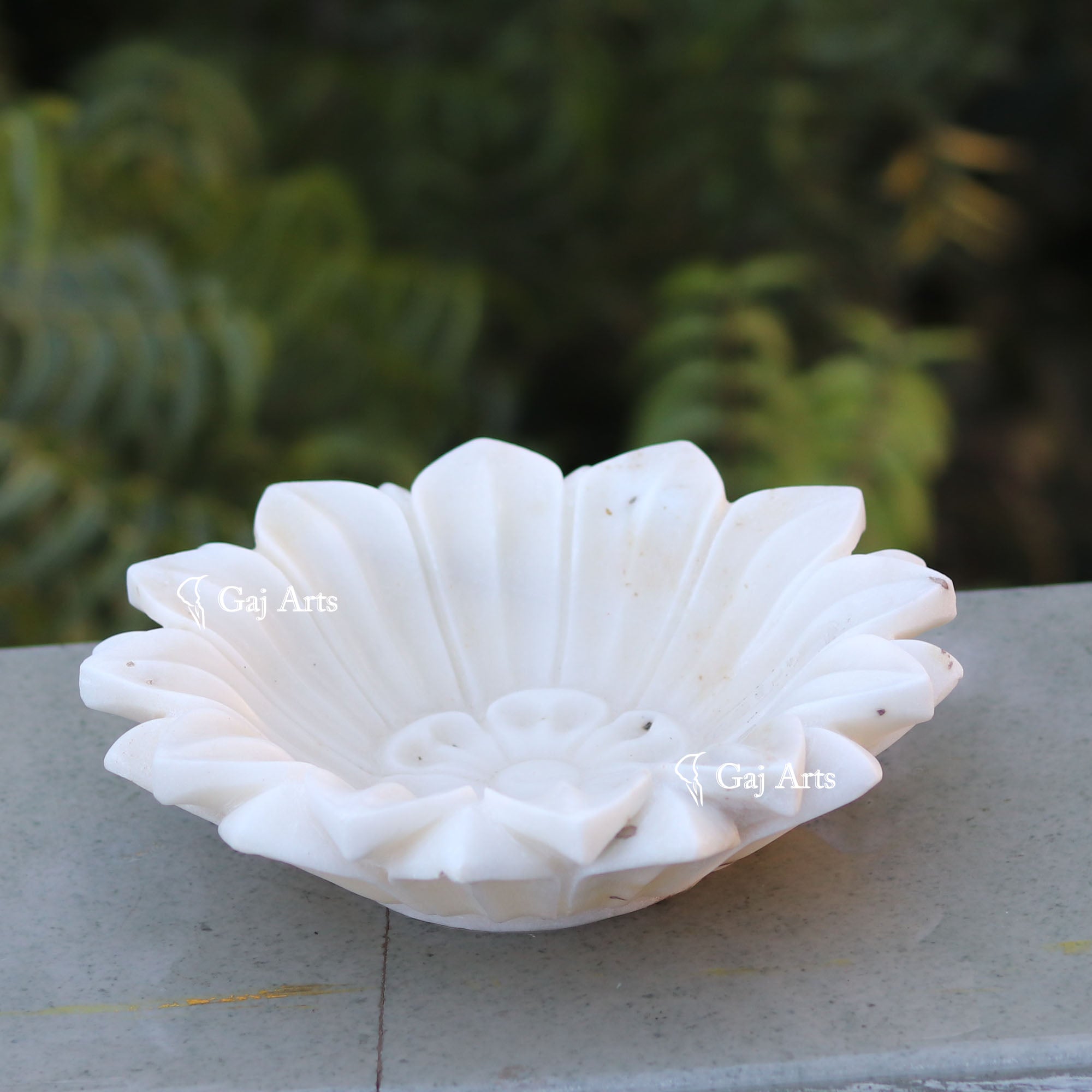 Rajasthan White Marble Small Flower Uruli | 9 Inch