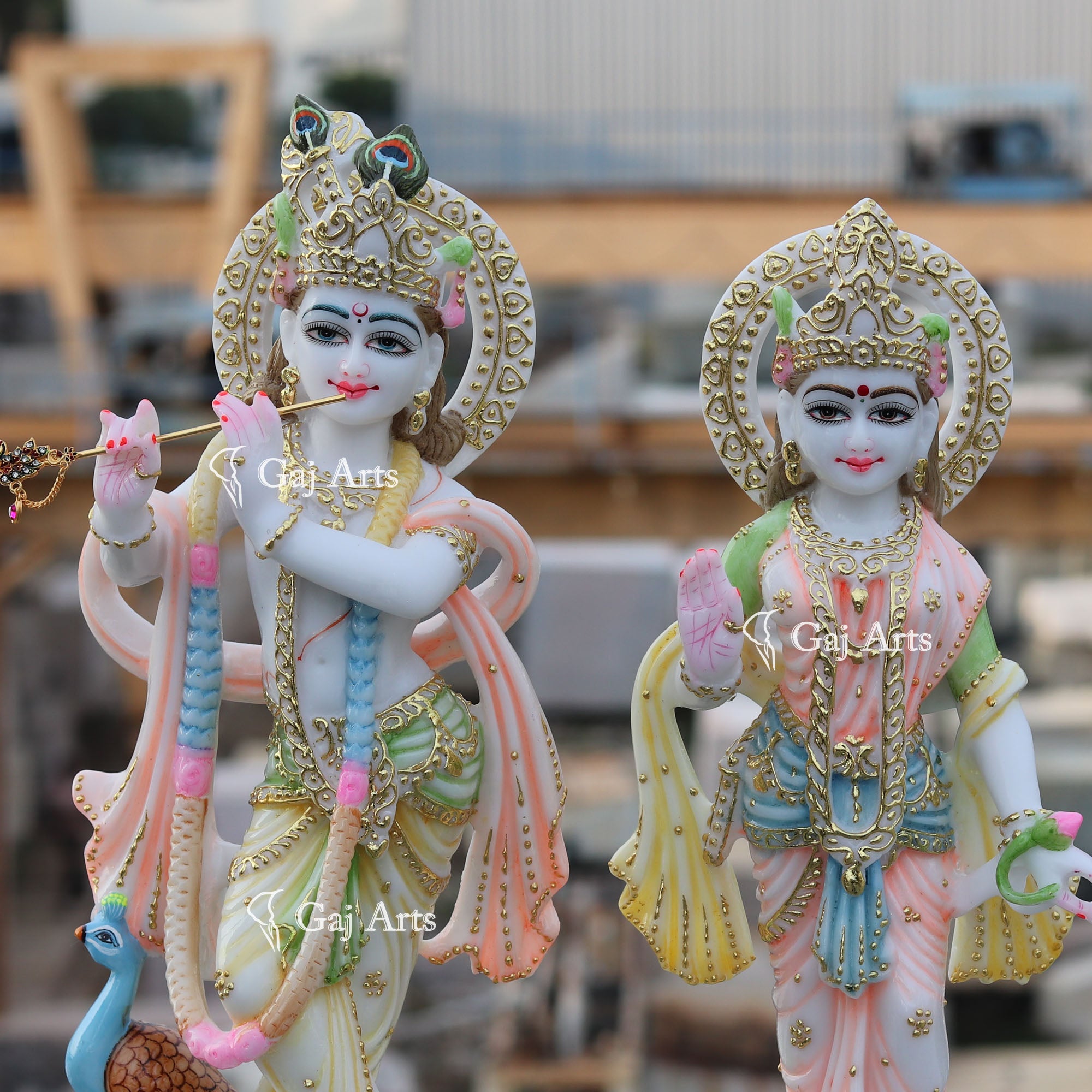 White Marble Ethiopia Radha Krishna Statue | 18 Inch