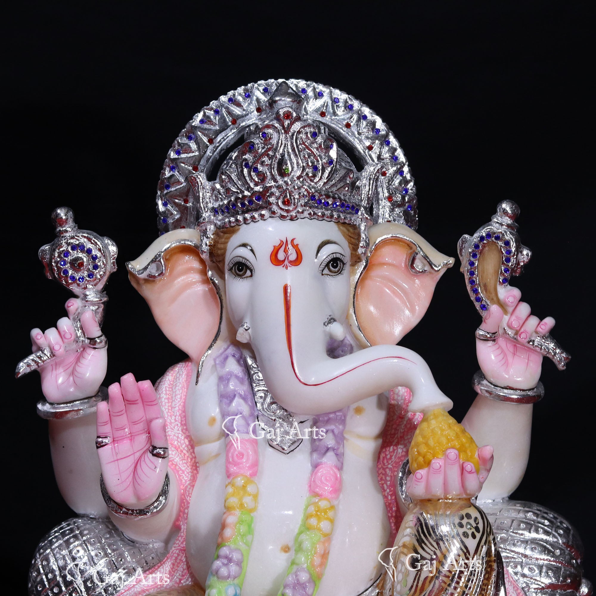 White Makrana Marble Ganesh Murti | 18 Inch