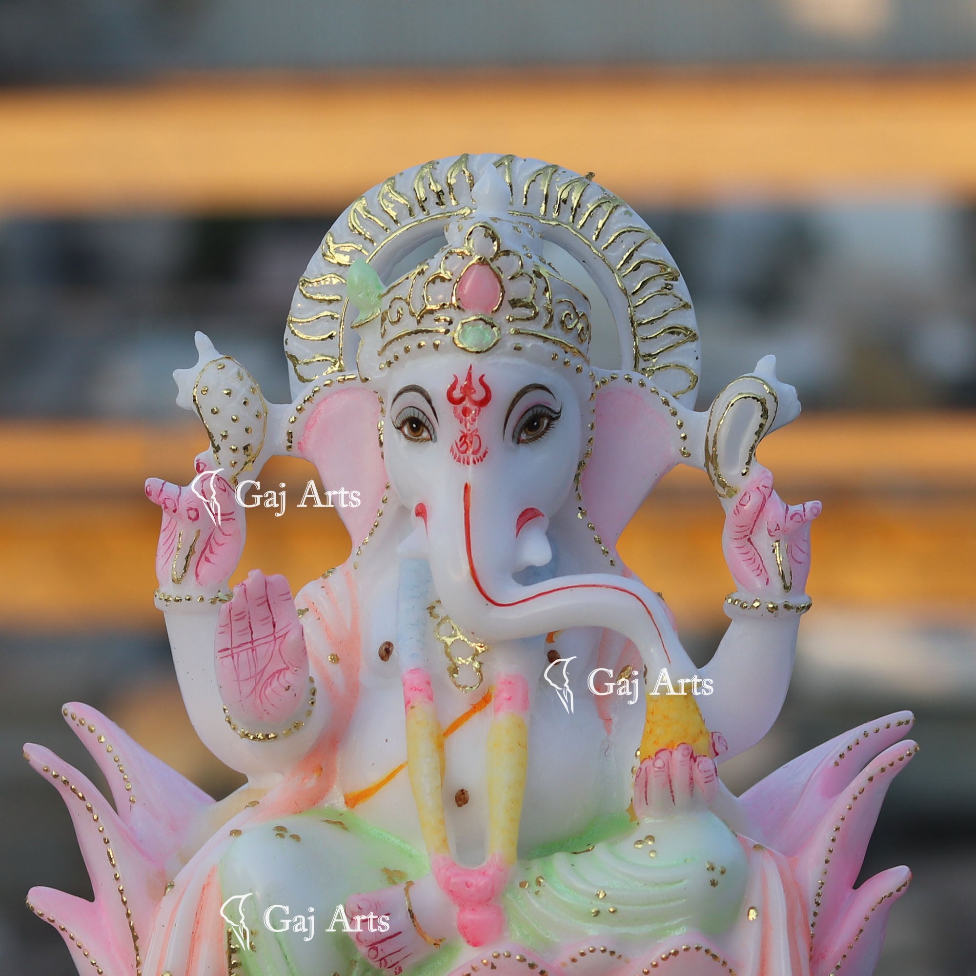 Marble Ganesh Idol on Lotus Base | 9 Inch