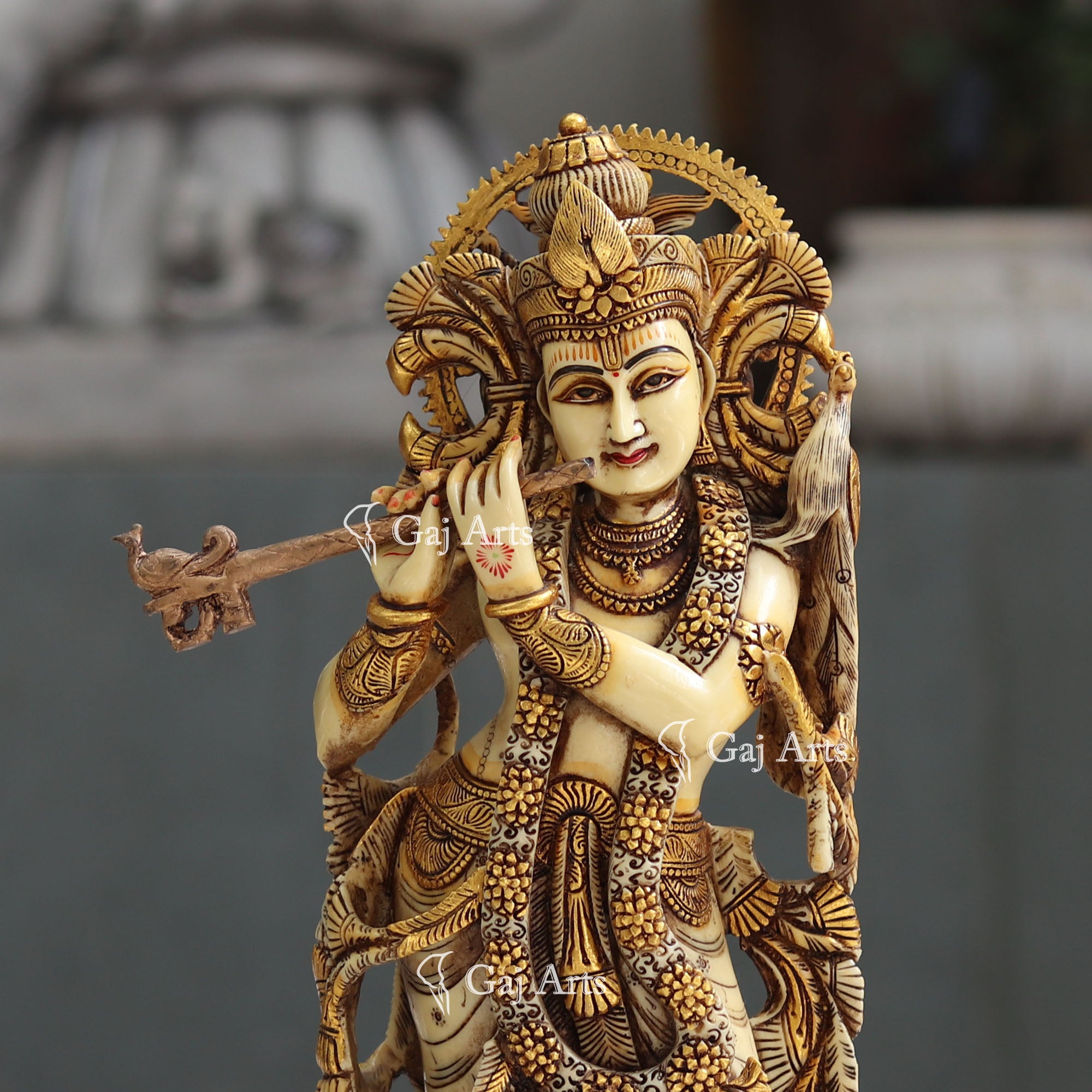Marble Powder Antique Finish Krishna Statue | 21 Inch