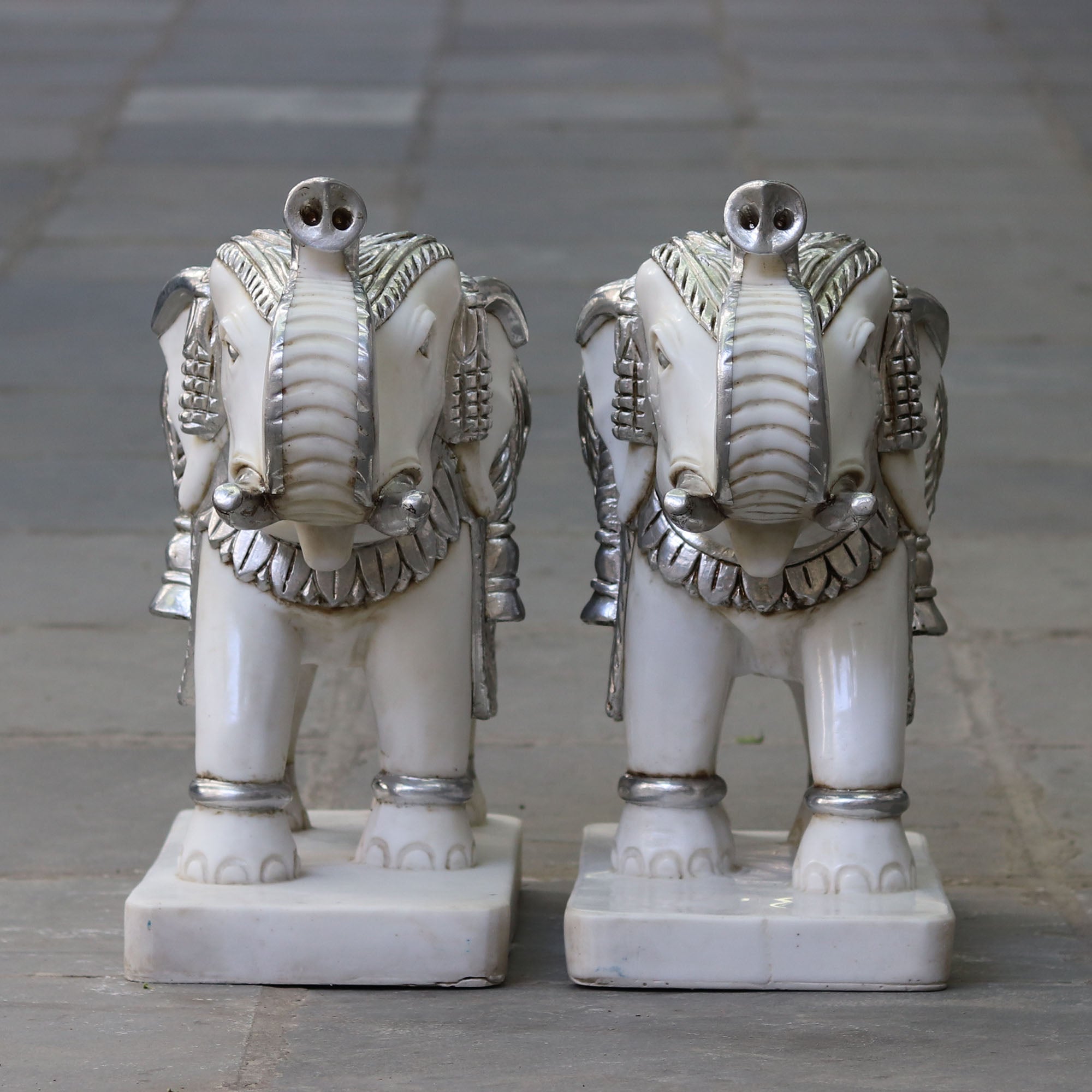 White Marble Korean Silver Elephant Statue | 24 Inch