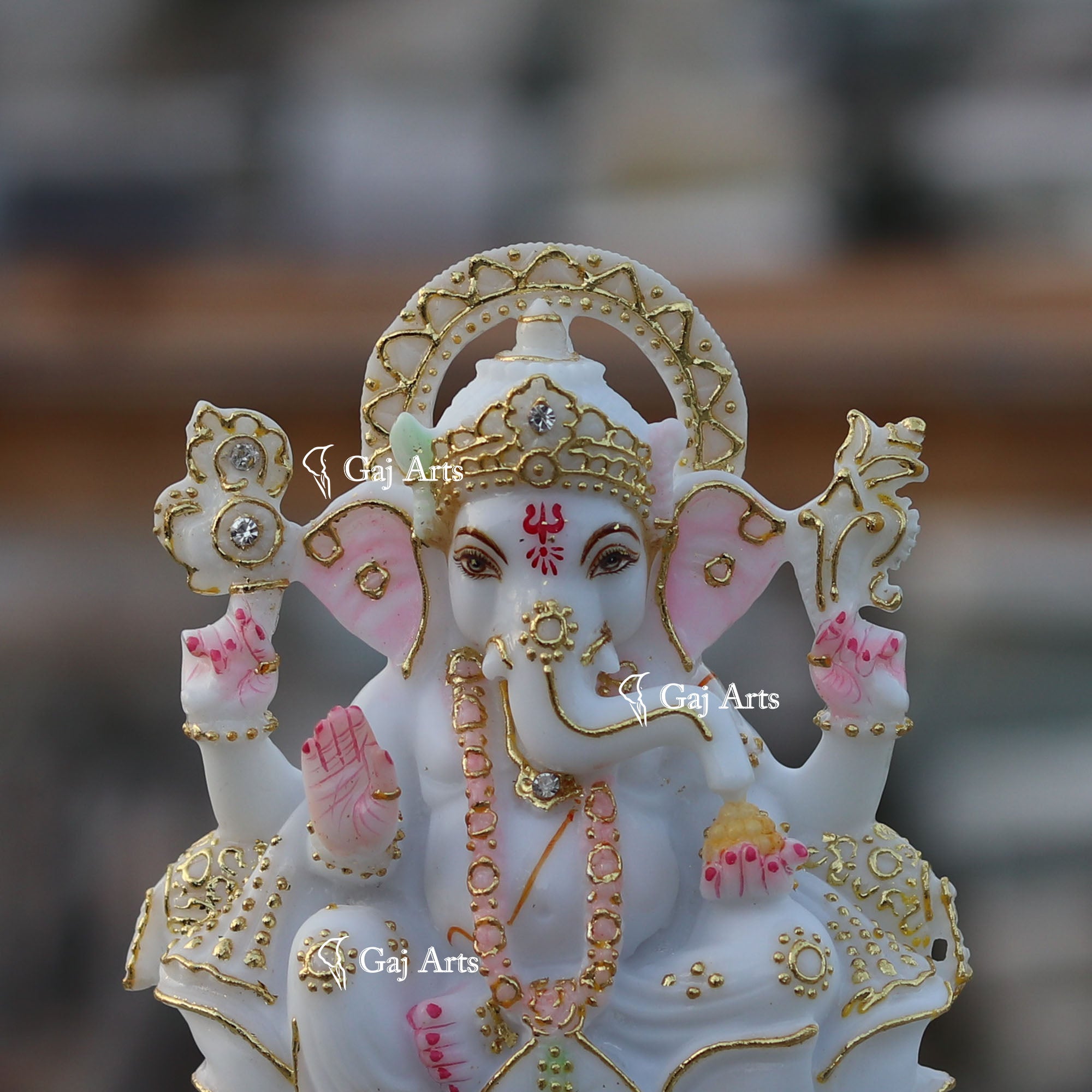 Marble Ganesh Idol with Gold Detailing | 7 Inch