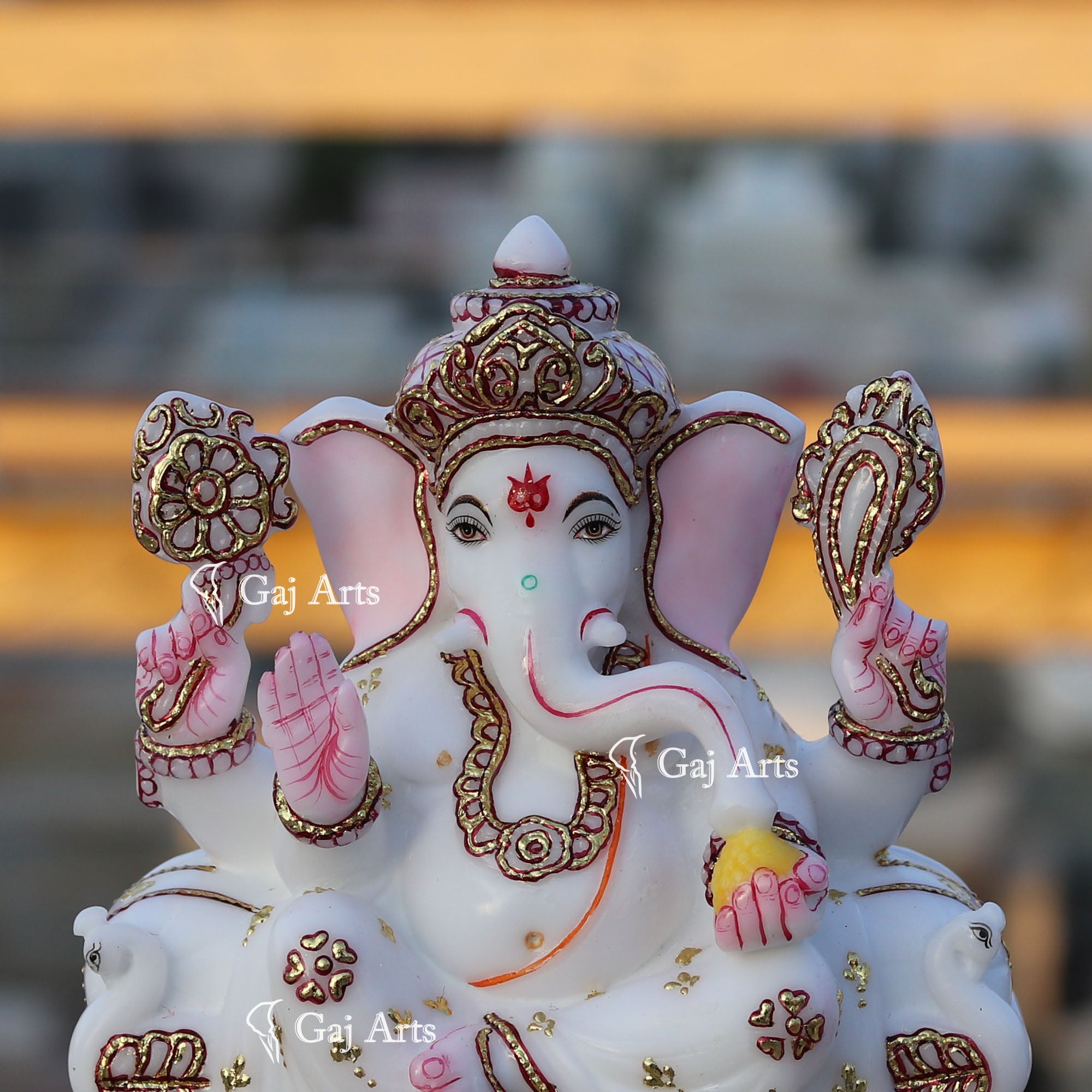 Hand Painted Marble Ganesh Statue | 9 Inch