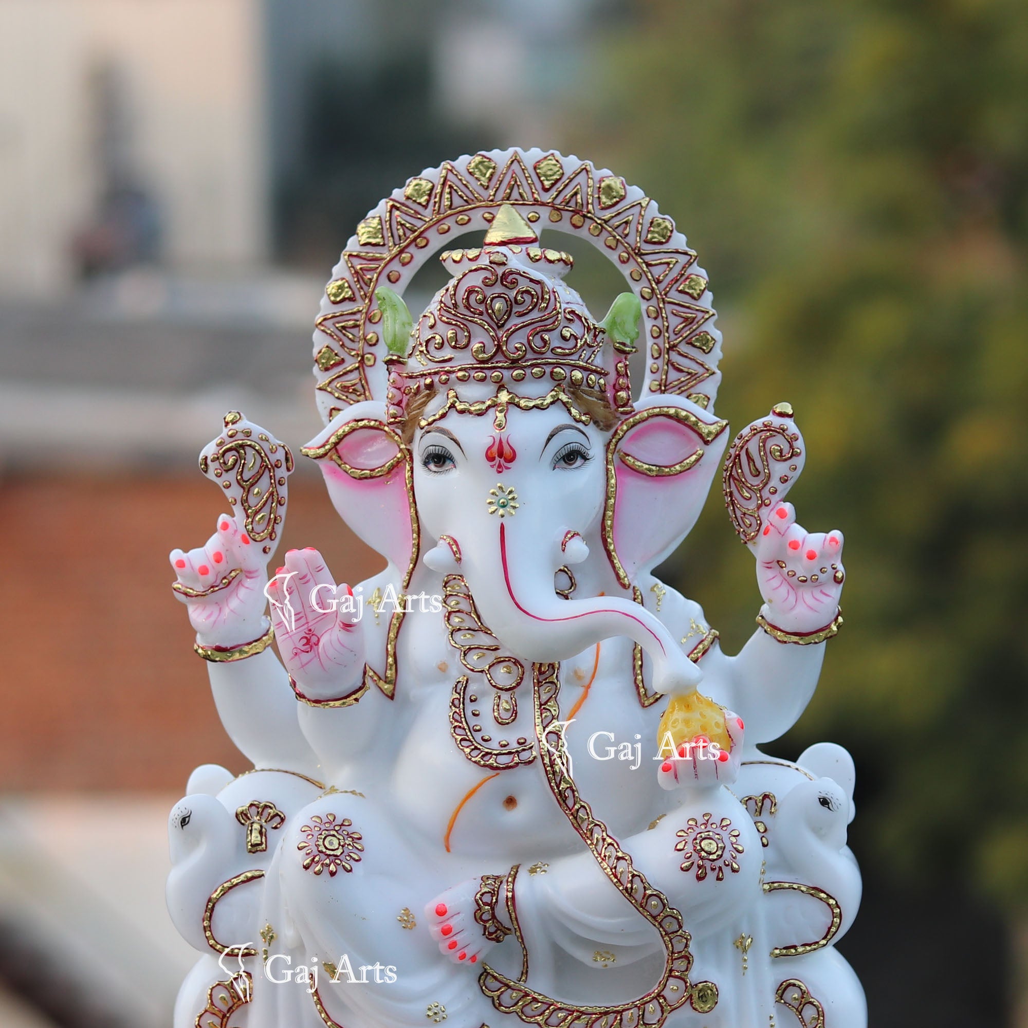 White Marble Ethiopia Ganesh Idol | 15 Inch