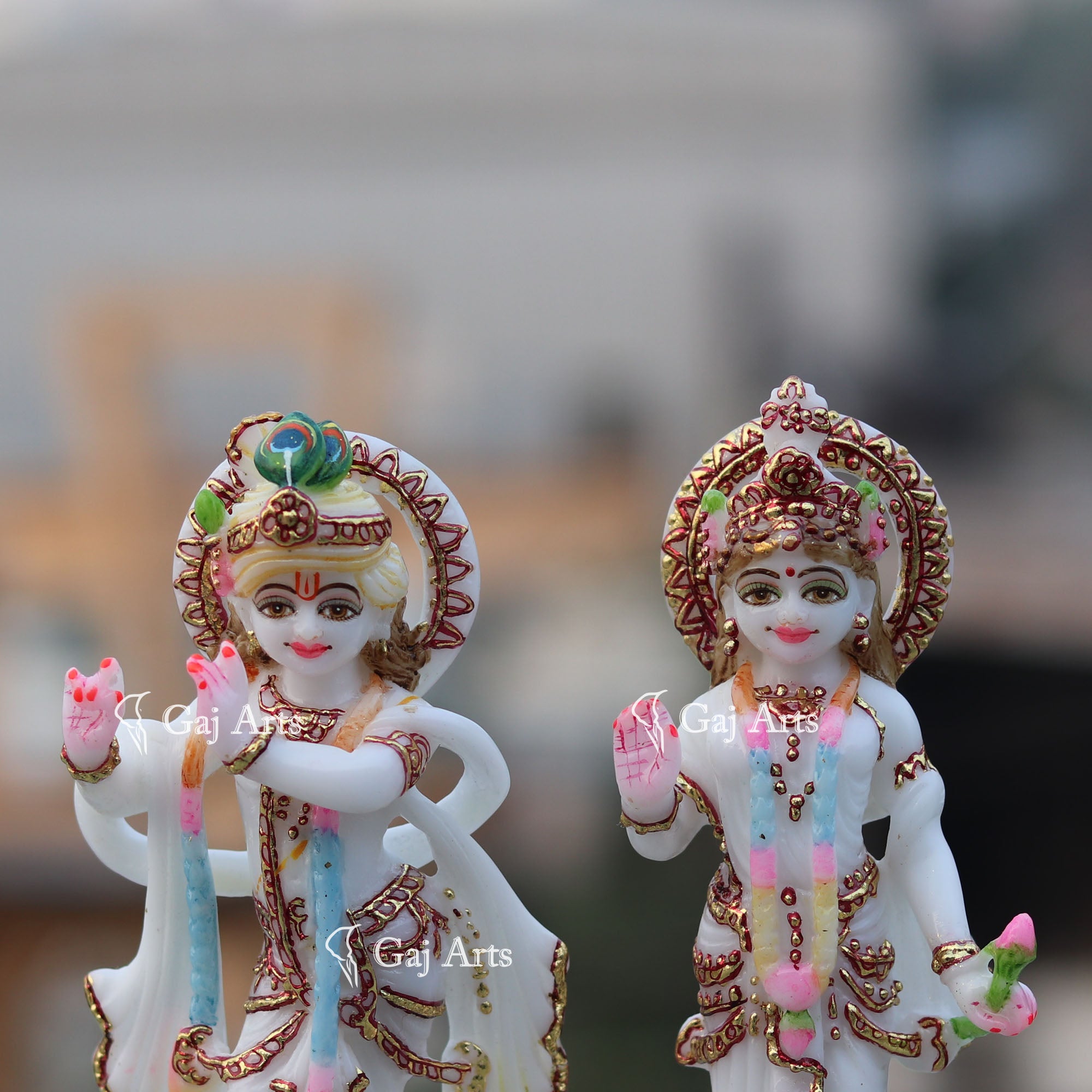 Standing Marble Radha Krishna Idol | 7 Inch
