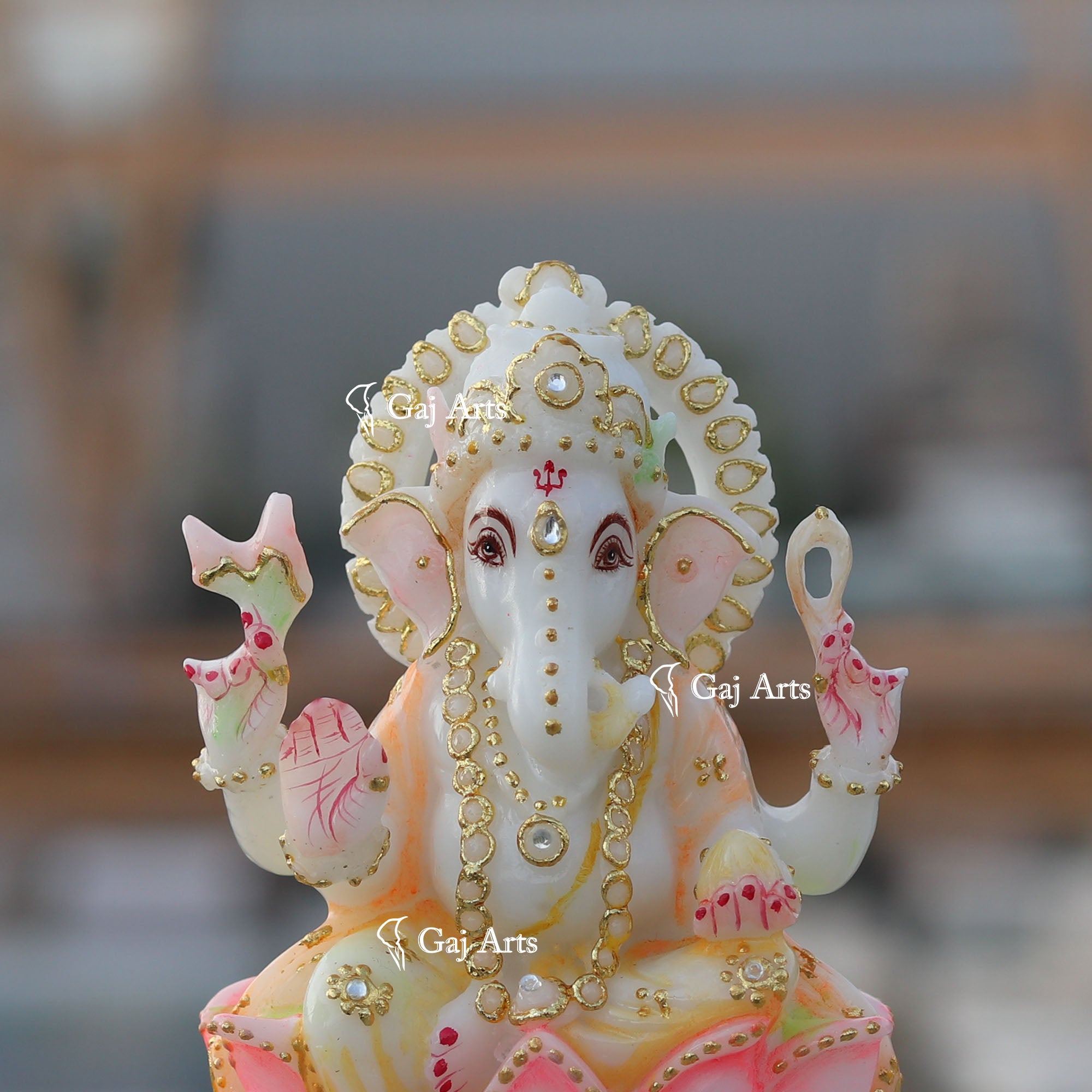 White Ethiopia Marble Ganesh Murti | 6 Inch