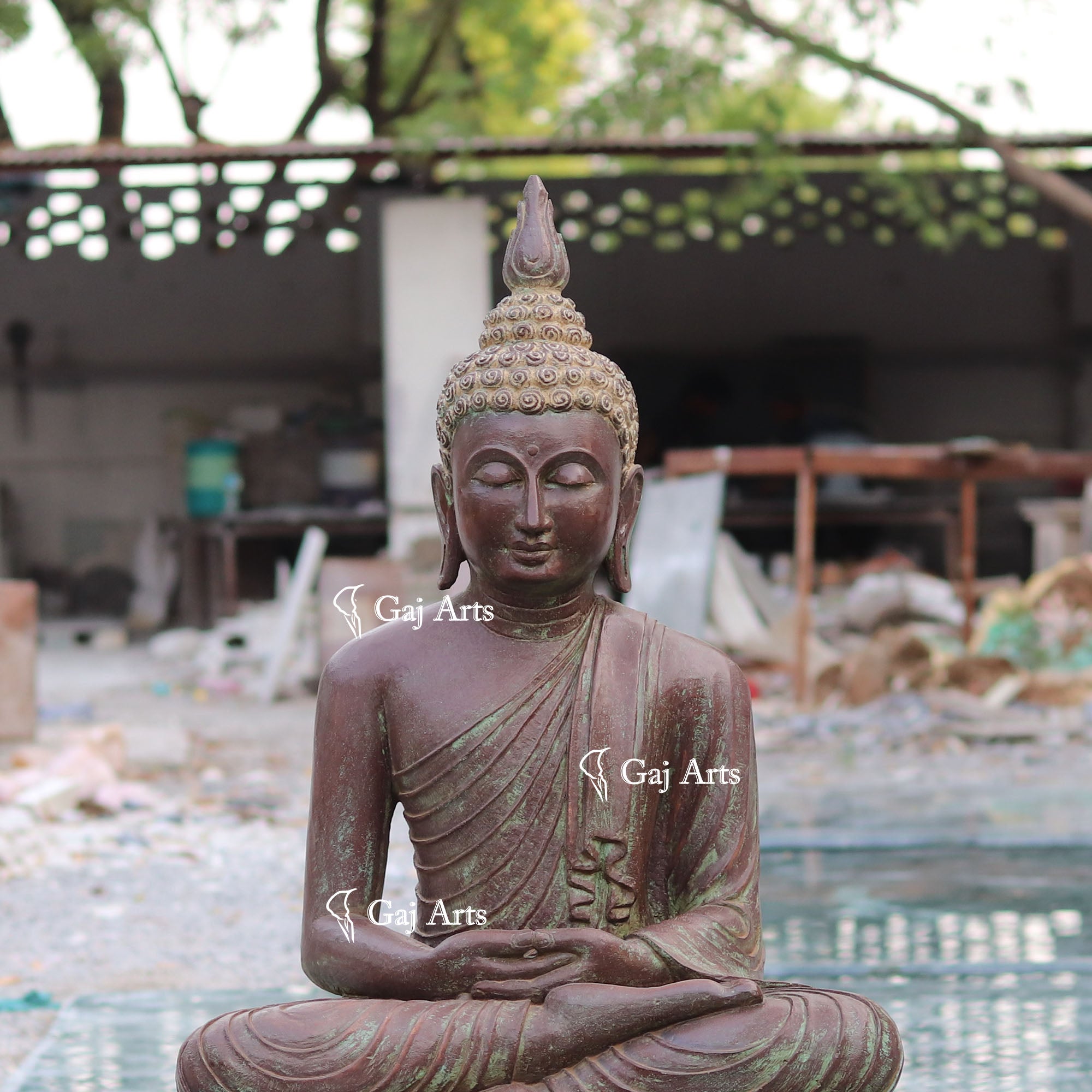 Sandstone Sitting Buddha Statue | 42 Inch
